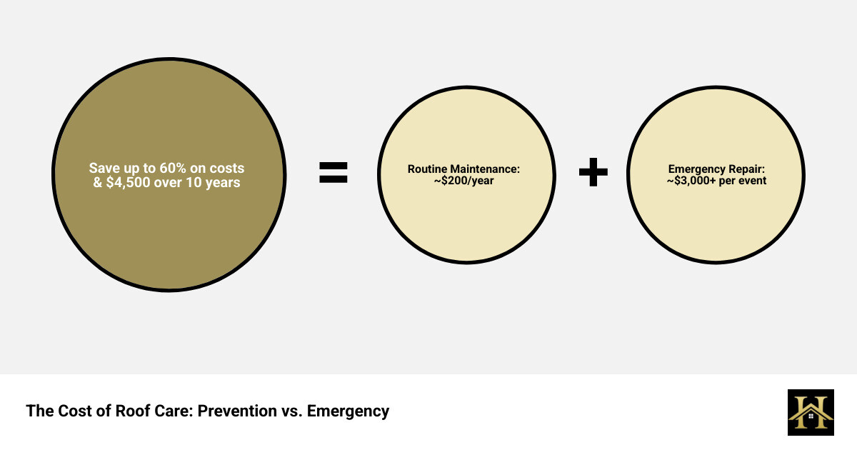 Infographic comparing emergency repair costs and stress vs routine maintenance benefits - emergency roof repair infographic sum_of_parts