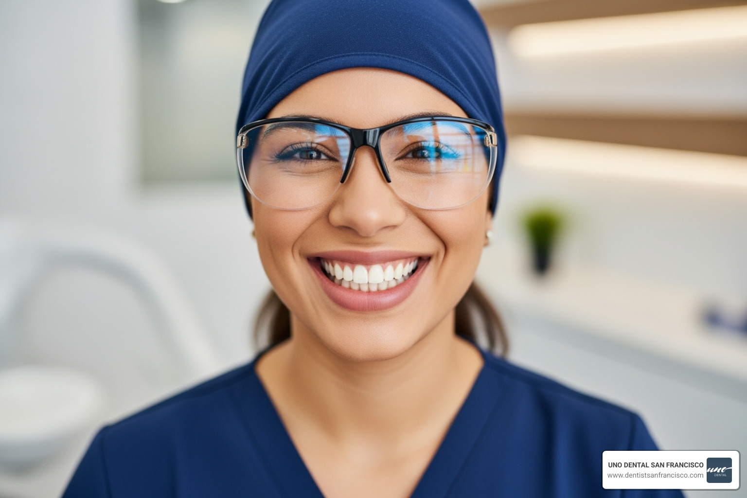 A happy patient with a beautiful, healthy smile, looking confidently at the camera - Dentist Jackson Street