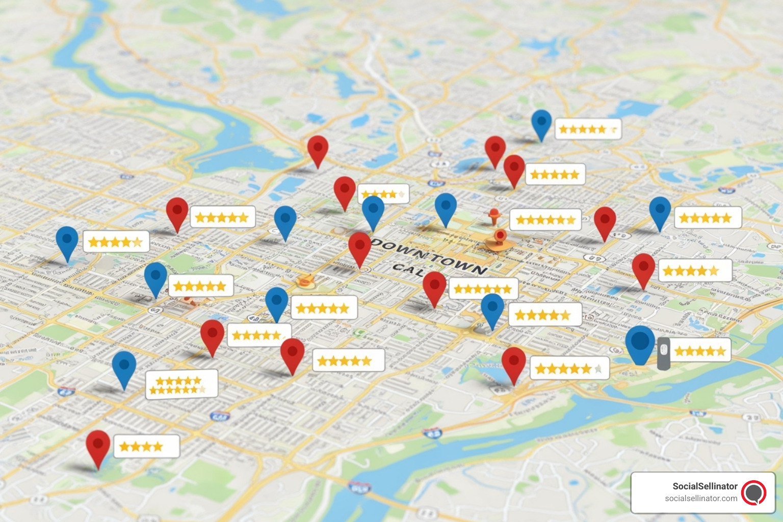 Map of San Jose with business pins and review stars - search engine optimization san jose ca