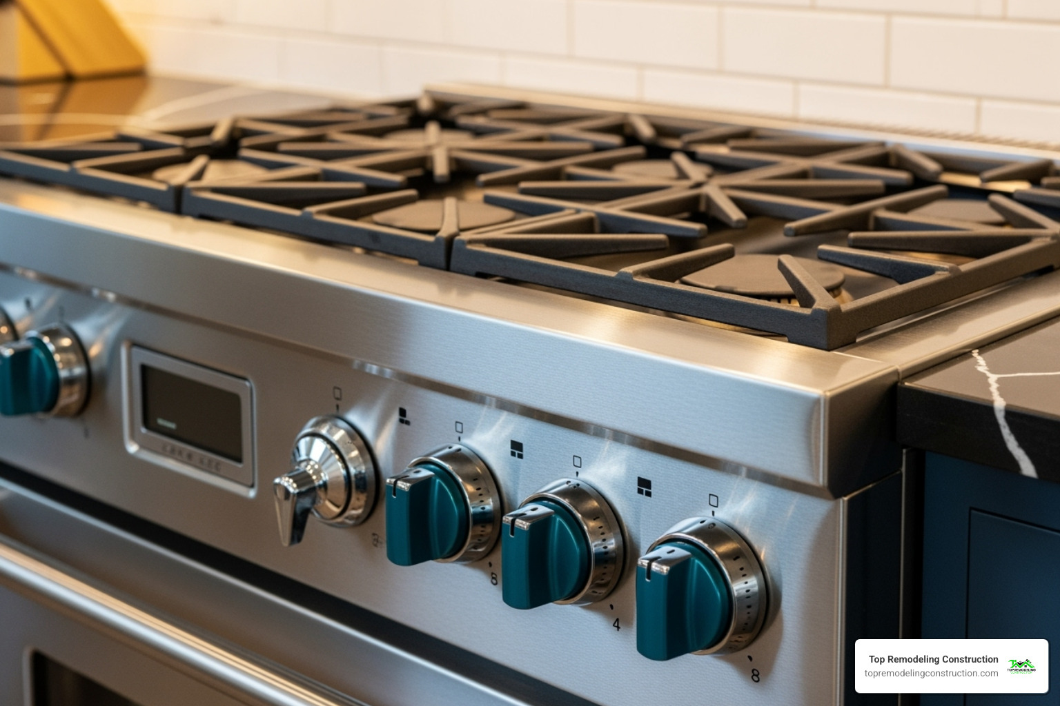 professional-style gas range with custom-colored knobs - Home Remodeling > Kitchen Renovation Las Vegas > High-End Appliance Upgrades professional-style gas range with custom-colored knobs - Home Remodeling > Kitchen Renovation Las Vegas > High-End Appliance Upgrades