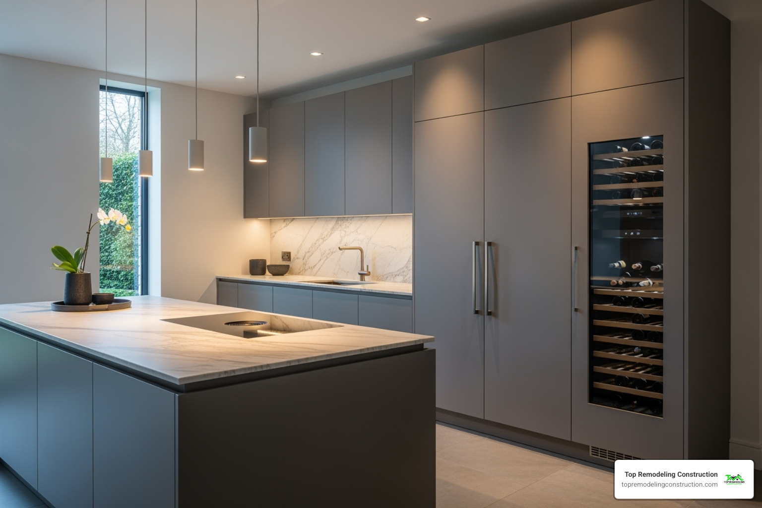 sleek, integrated refrigerator and wine cooler in a custom kitchen - Home Remodeling > Kitchen Renovation Las Vegas > High-End Appliance Upgrades sleek, integrated refrigerator and wine cooler in a custom kitchen - Home Remodeling > Kitchen Renovation Las Vegas > High-End Appliance Upgrades