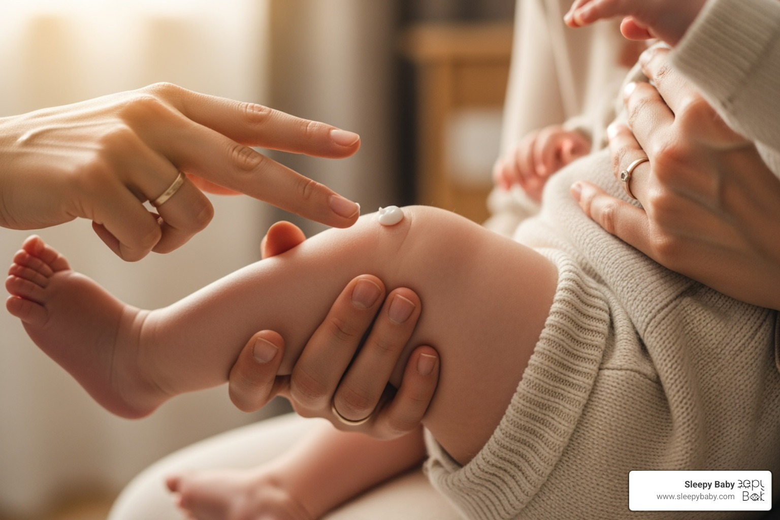 parent applying cream to baby's leg - what's good for a diaper rash