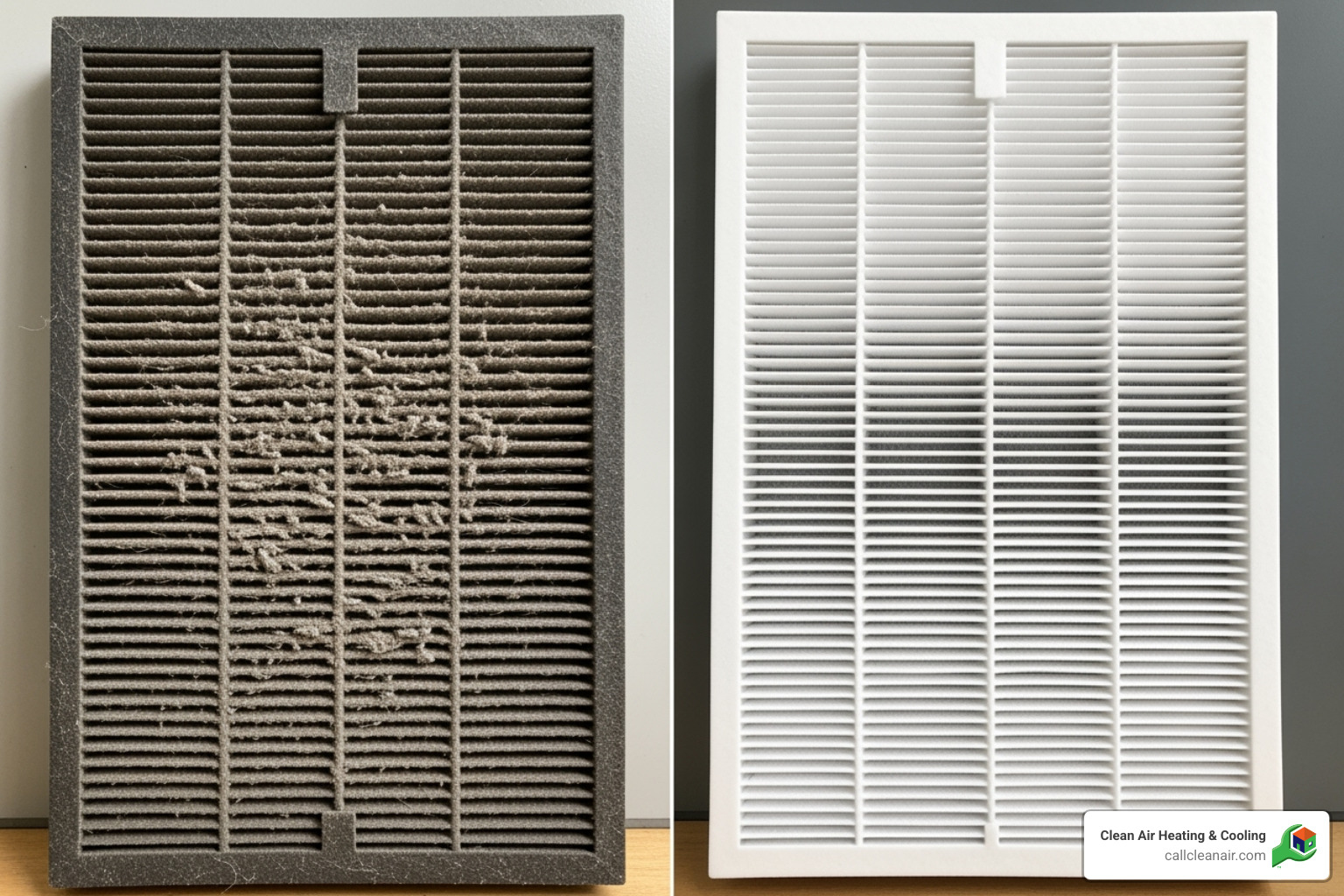 A very dirty mini split filter next to a clean one - mini split does not cool
