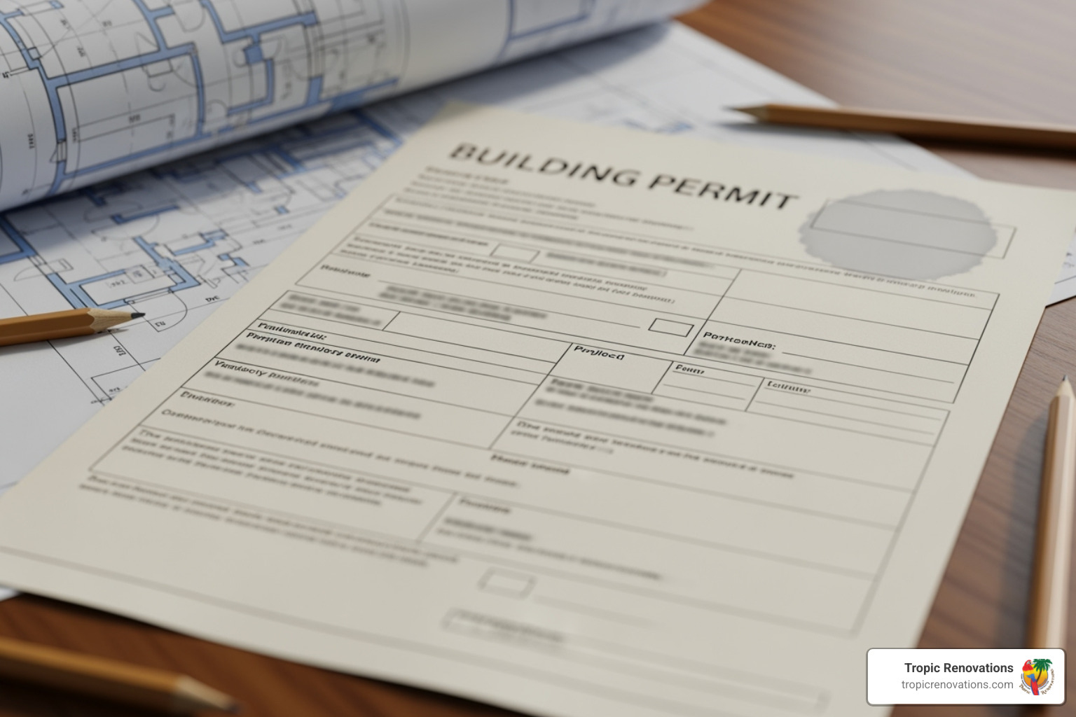 A building permit document for a Florida county, illustrating legal and regulatory aspects of home construction - can a building contractor design house plans