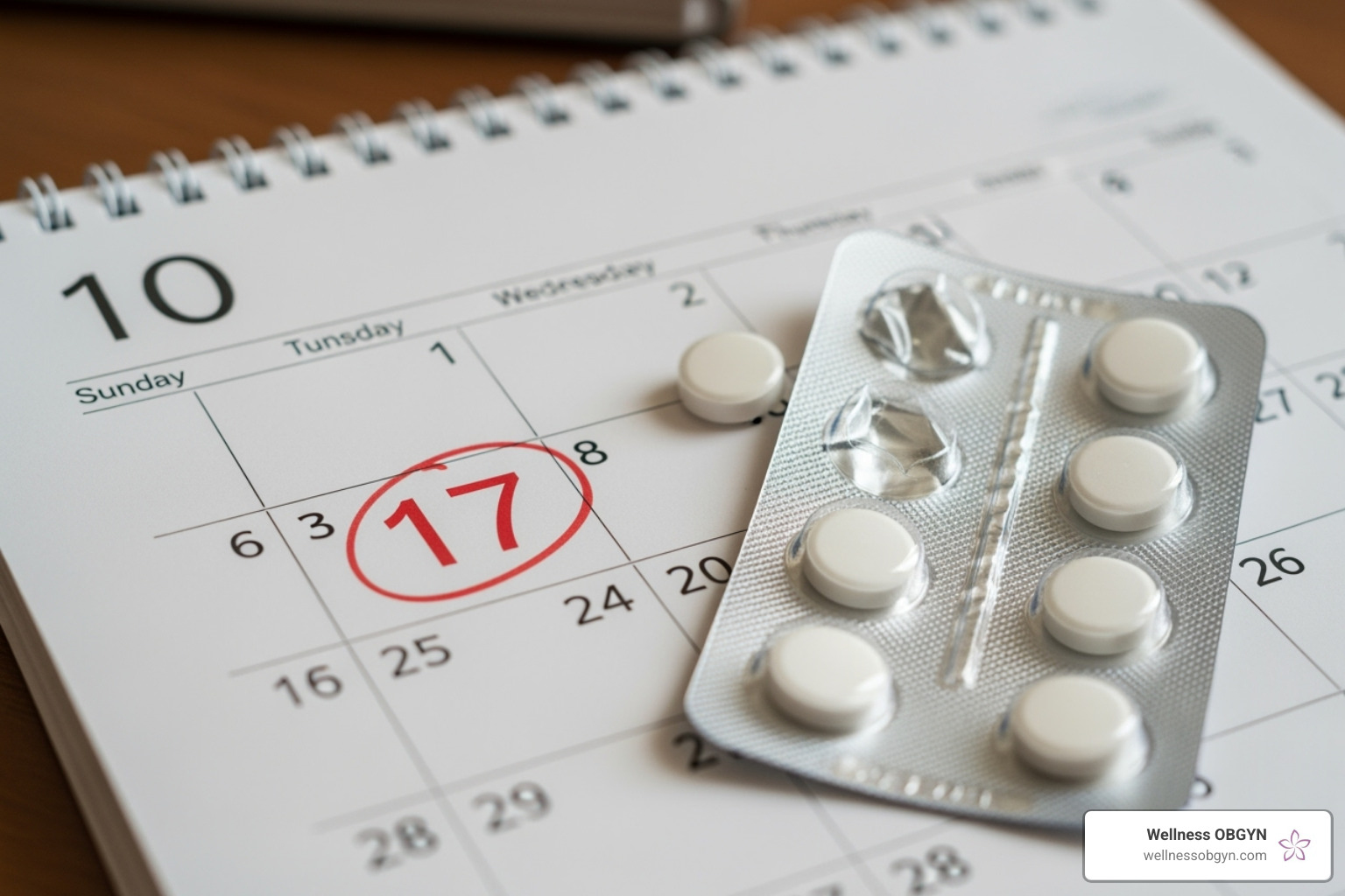 Image illustrating the concept of perfect vs. typical use, such as a calendar with a missed pill marked "oops!". - chance contraceptive method