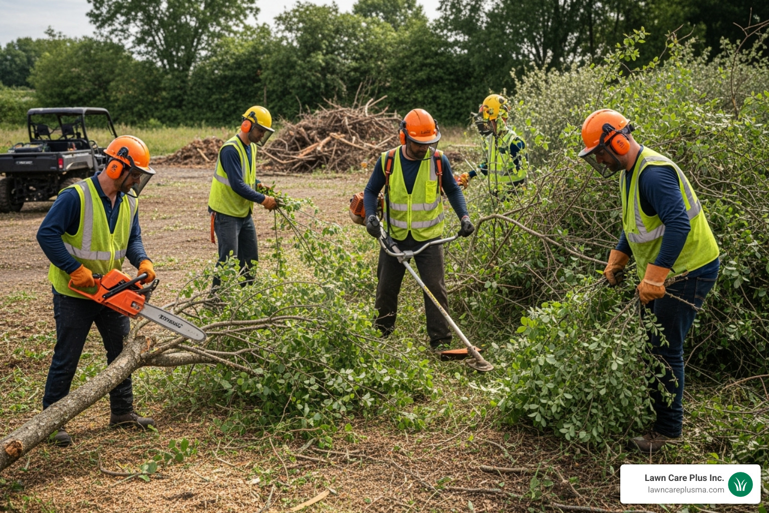 professional crew clearing brush - lot clean up service near me