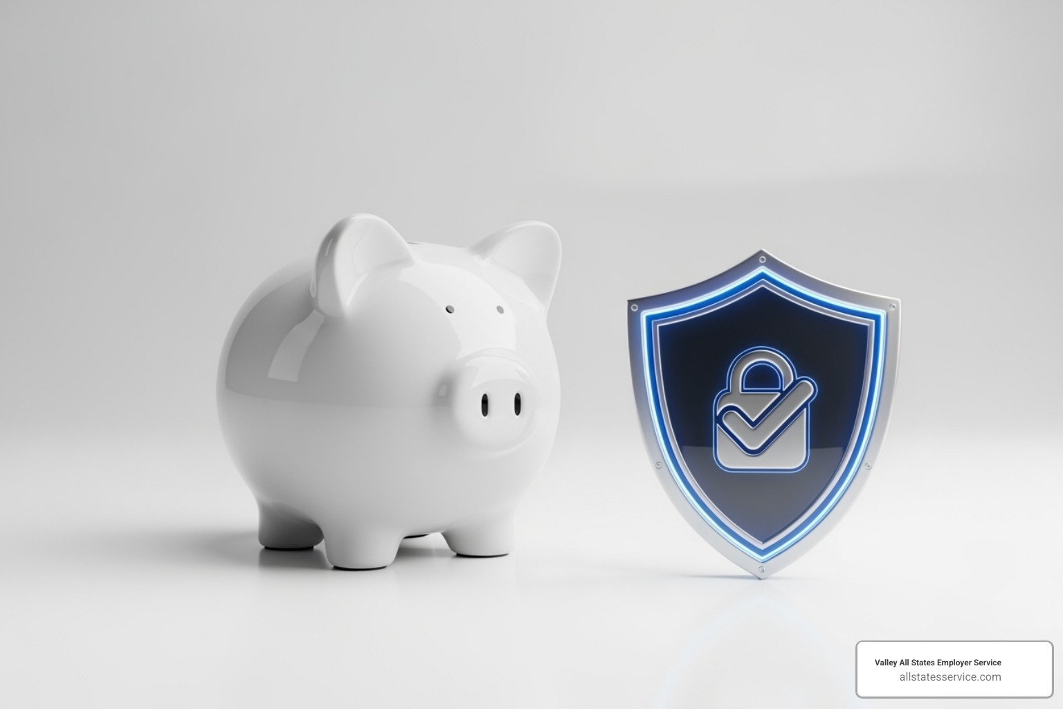 Piggy bank next to a security shield icon - e verify third party agent