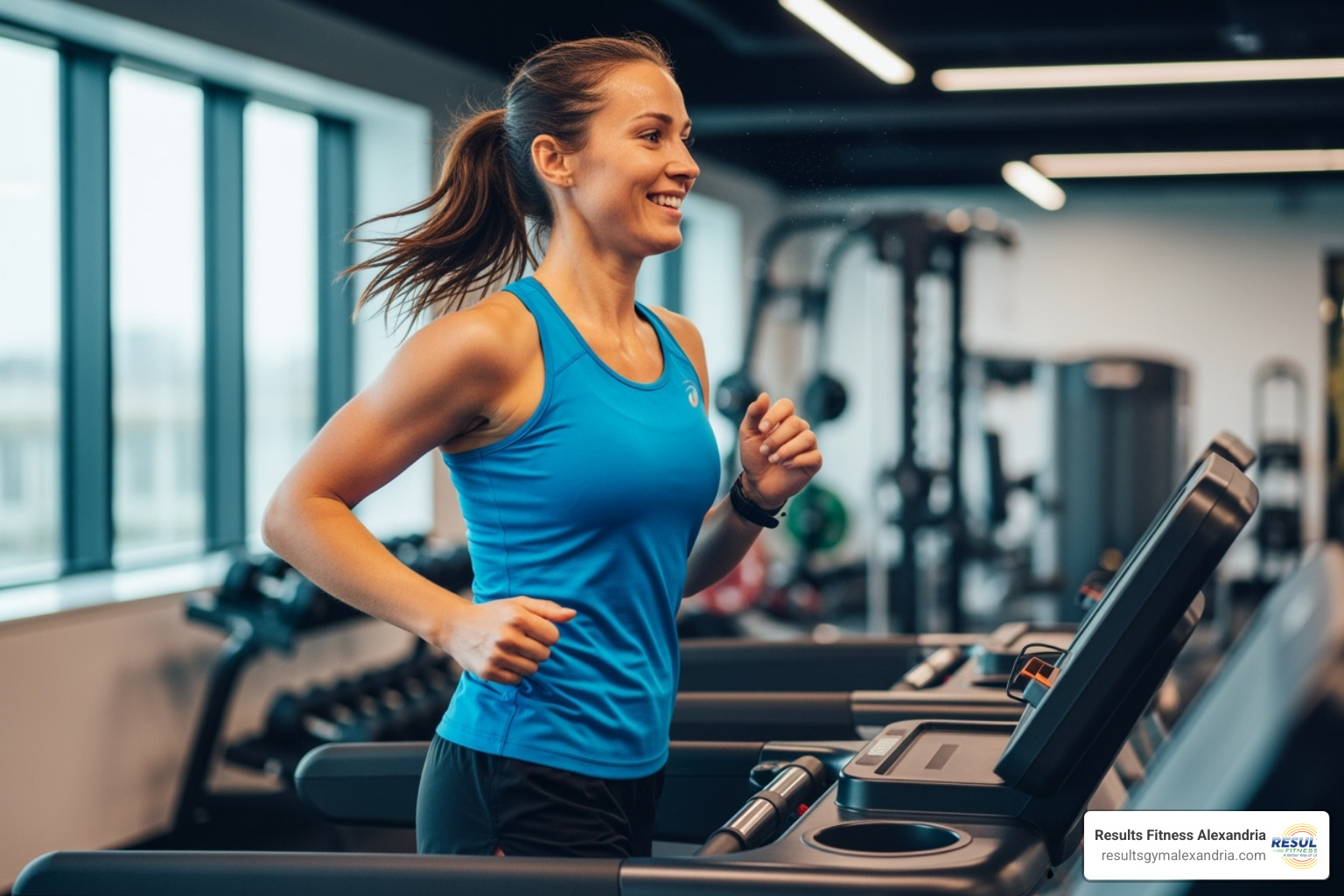 A person using a treadmill with a smile - Benefits of endurance