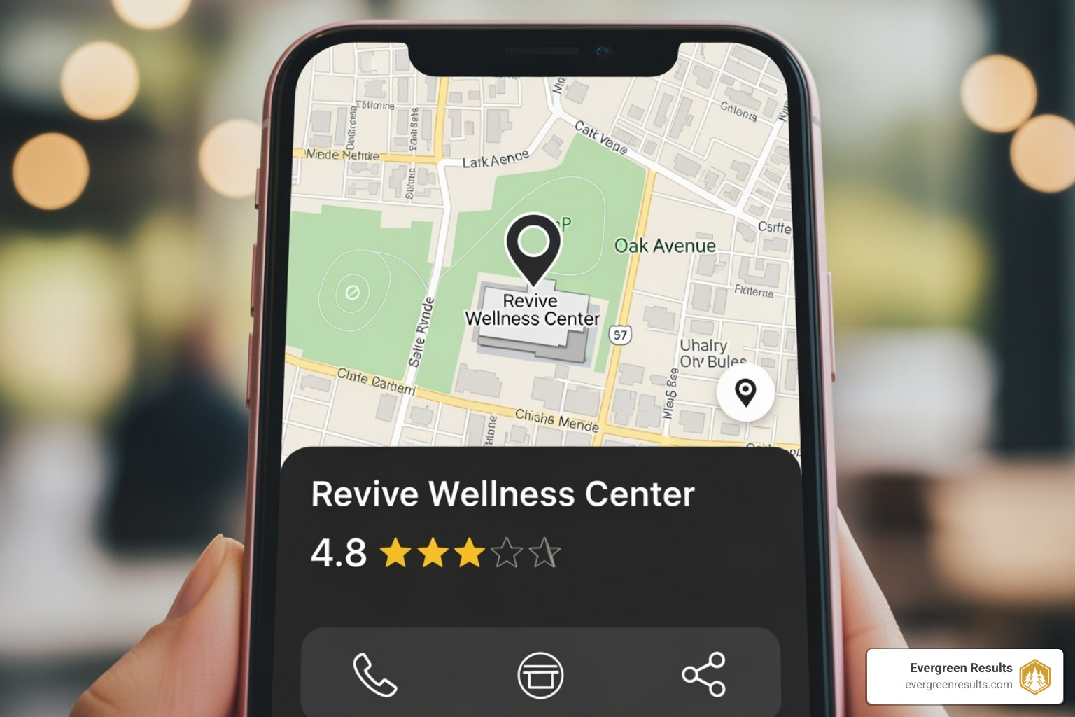 A wellness center's Google Business Profile on a map - online marketing for wellness centers