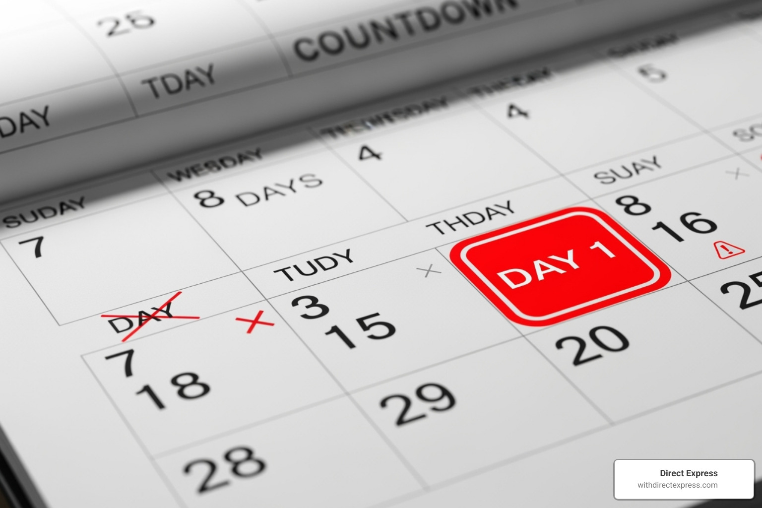 Calendar with a 7-day countdown to closing - sell my house fast tampa bay florida