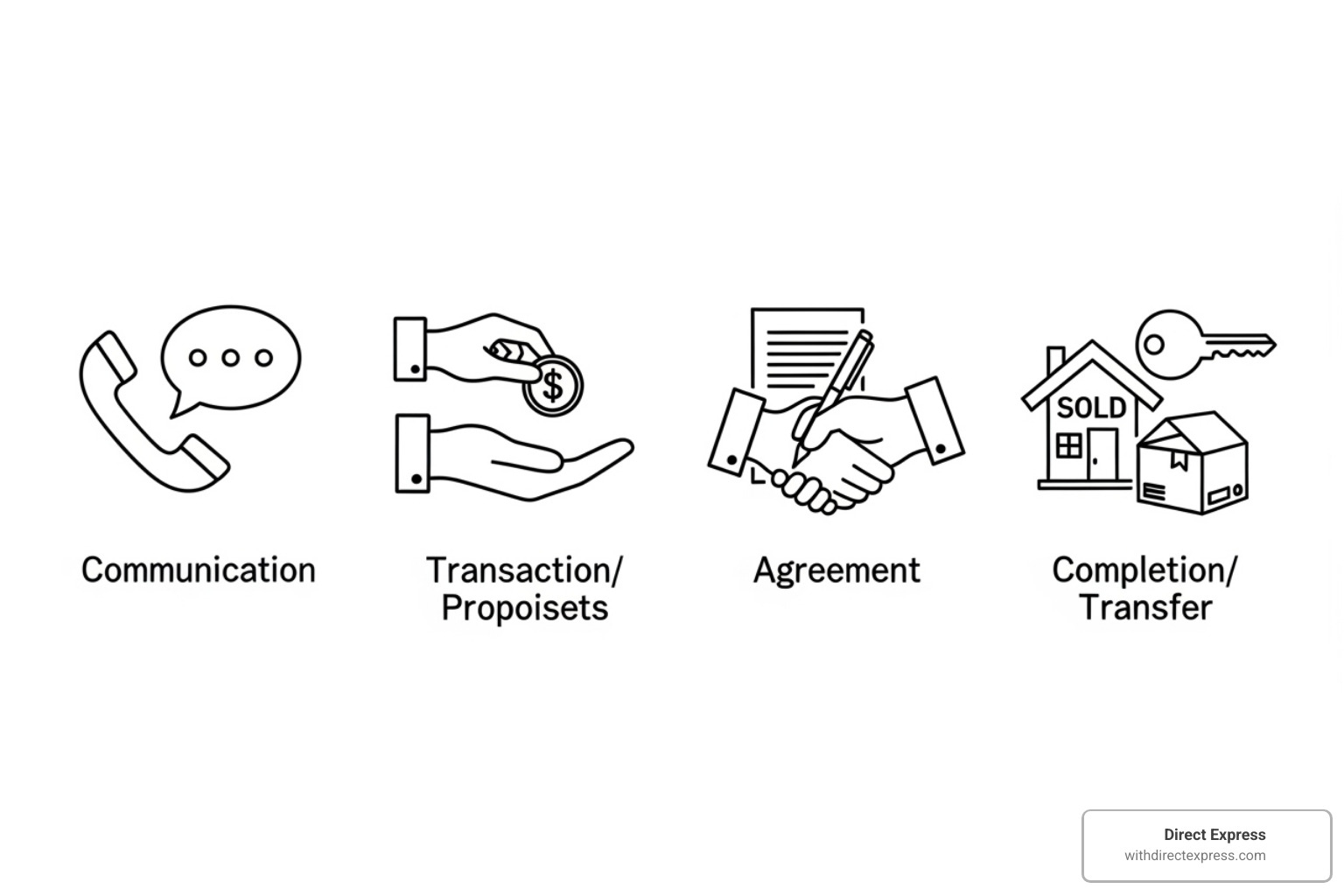 Simple 4-step process diagram: Contact -> Get Offer -> Sign -> Close - sell my house fast tampa bay florida