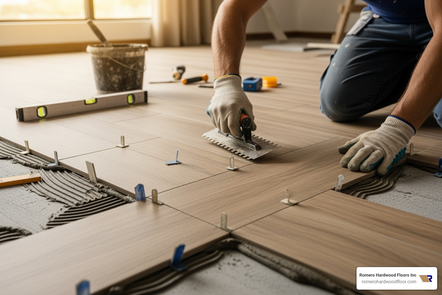 professional installing large format faux wood tiles - faux wood tile floor professional installing large format faux wood tiles - faux wood tile floor