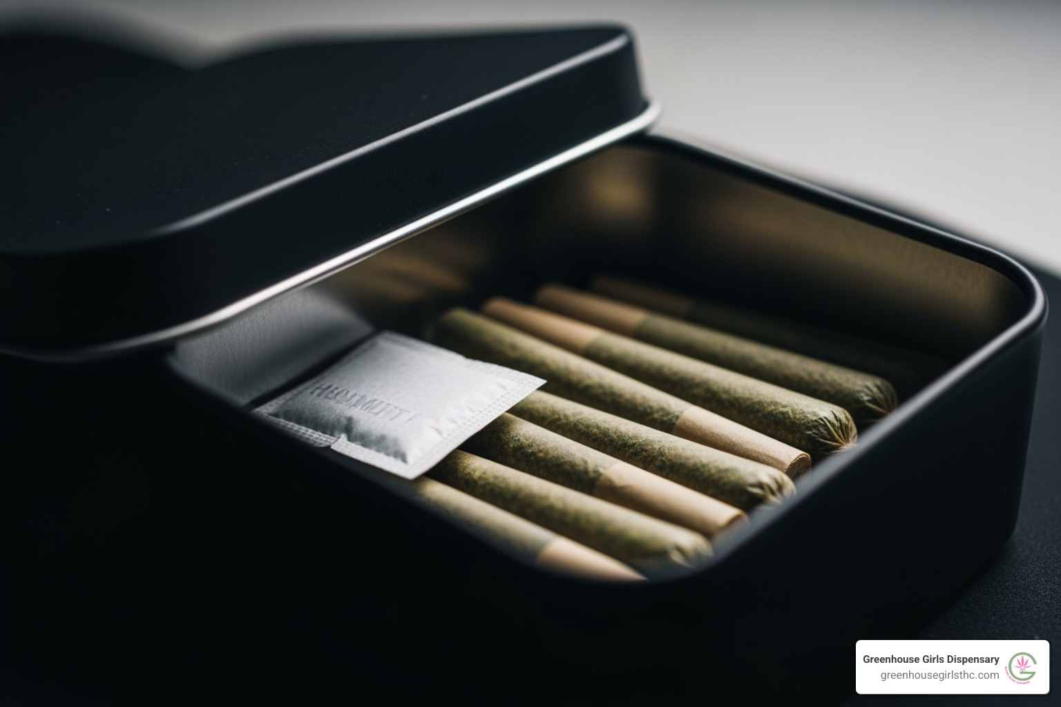 pre-rolls stored correctly in a dark, airtight container with a humidity pack - thca pre rolls bulk