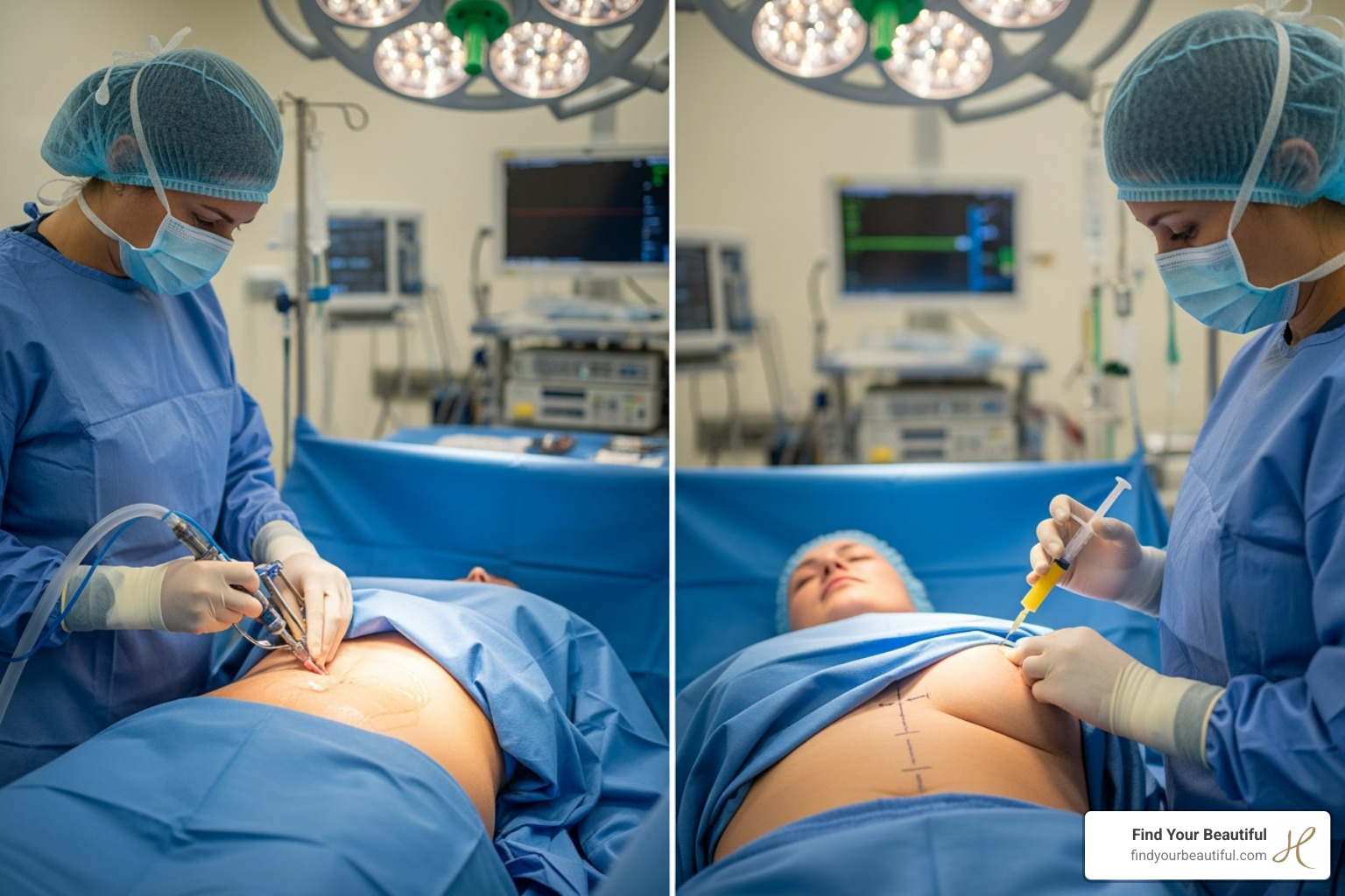 illustrating the two-step process of liposuction and fat injection - breast augmentation vs fat transfer illustrating the two-step process of liposuction and fat injection - breast augmentation vs fat transfer