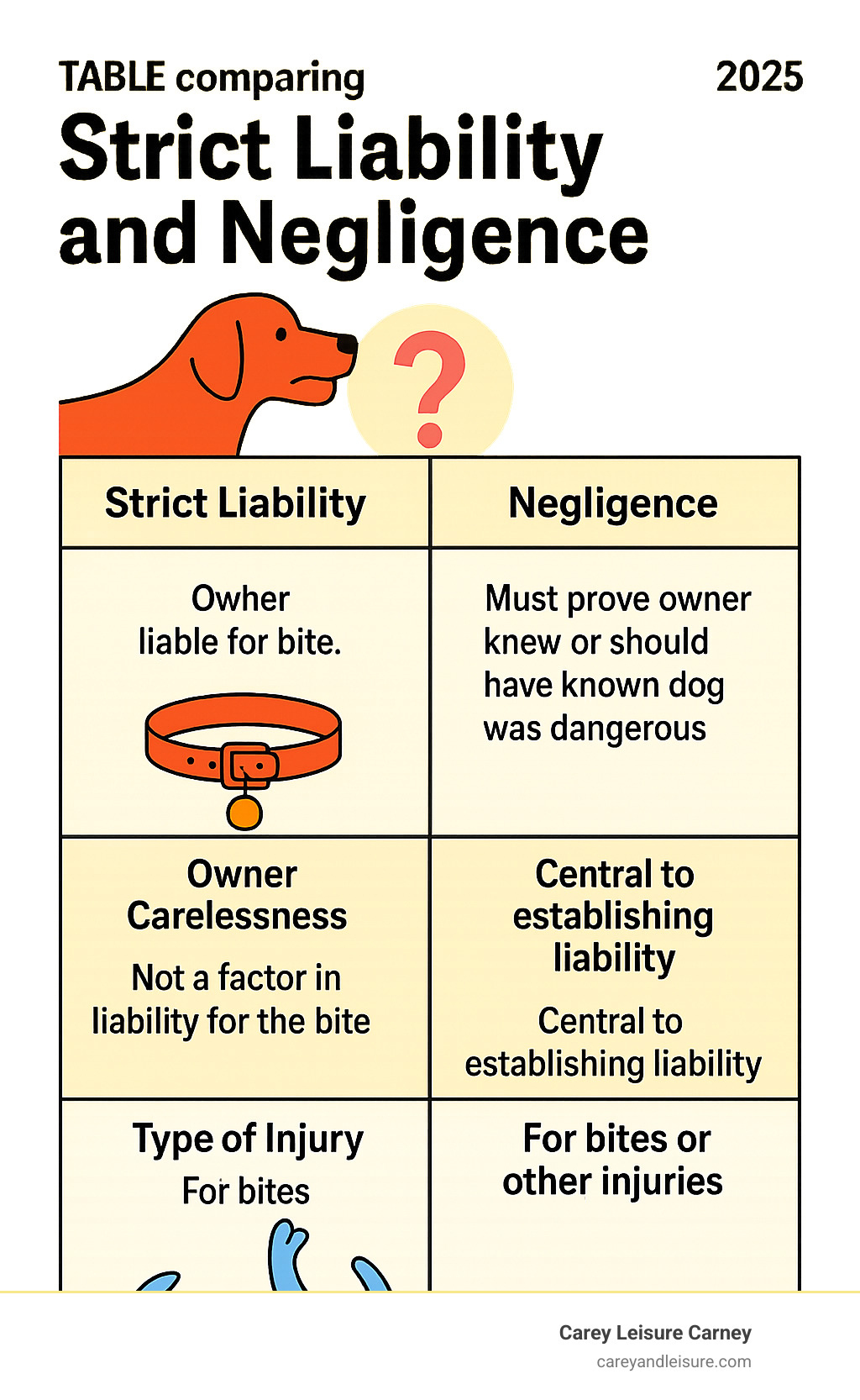 TABLE comparing Strict Liability and Negligence - dog attack lawyers infographic 