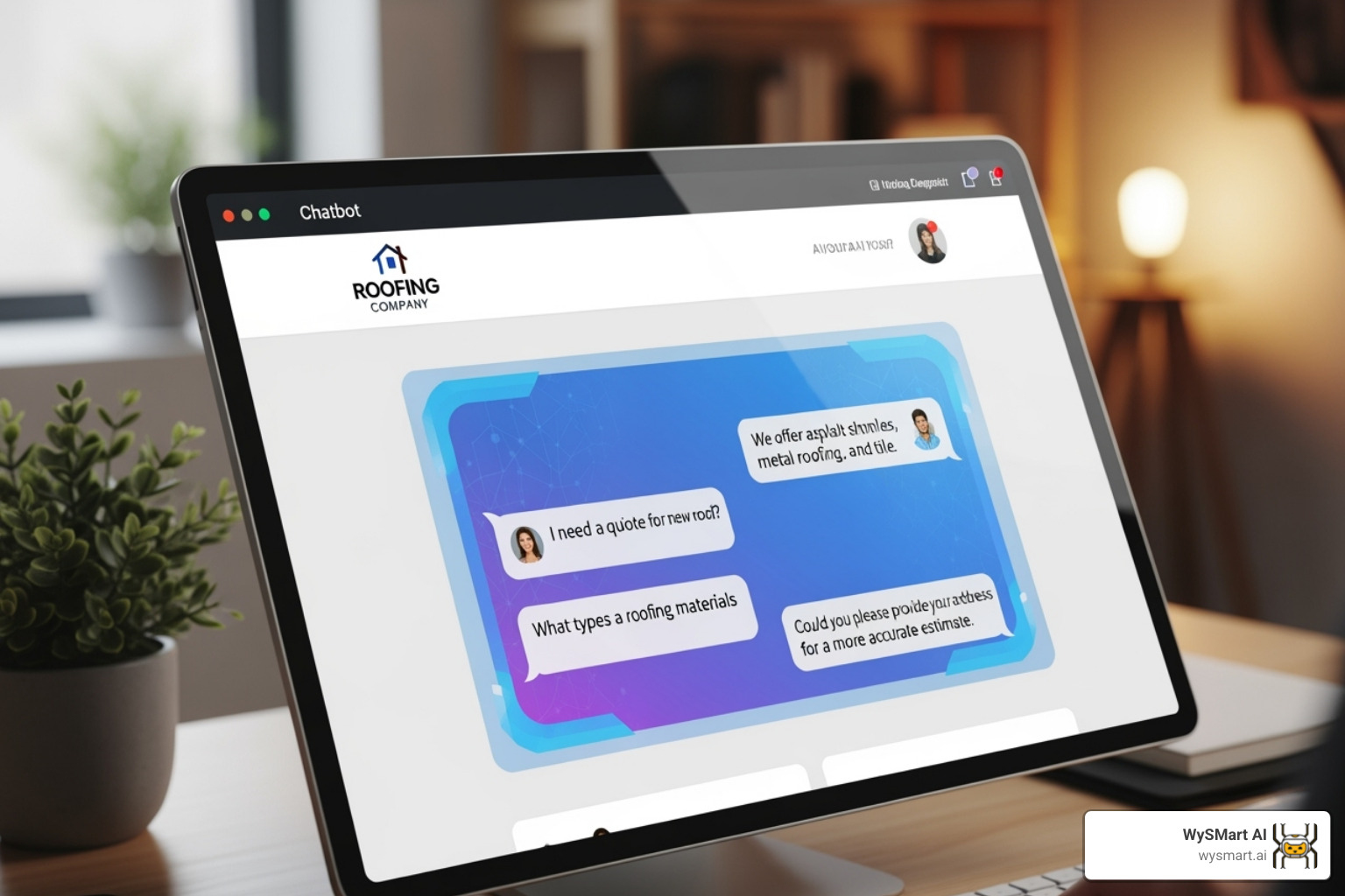 Image of an AI chatbot conversation on a roofing company's website - AI-driven lead nurturing Image of an AI chatbot conversation on a roofing company's website - AI-driven lead nurturing