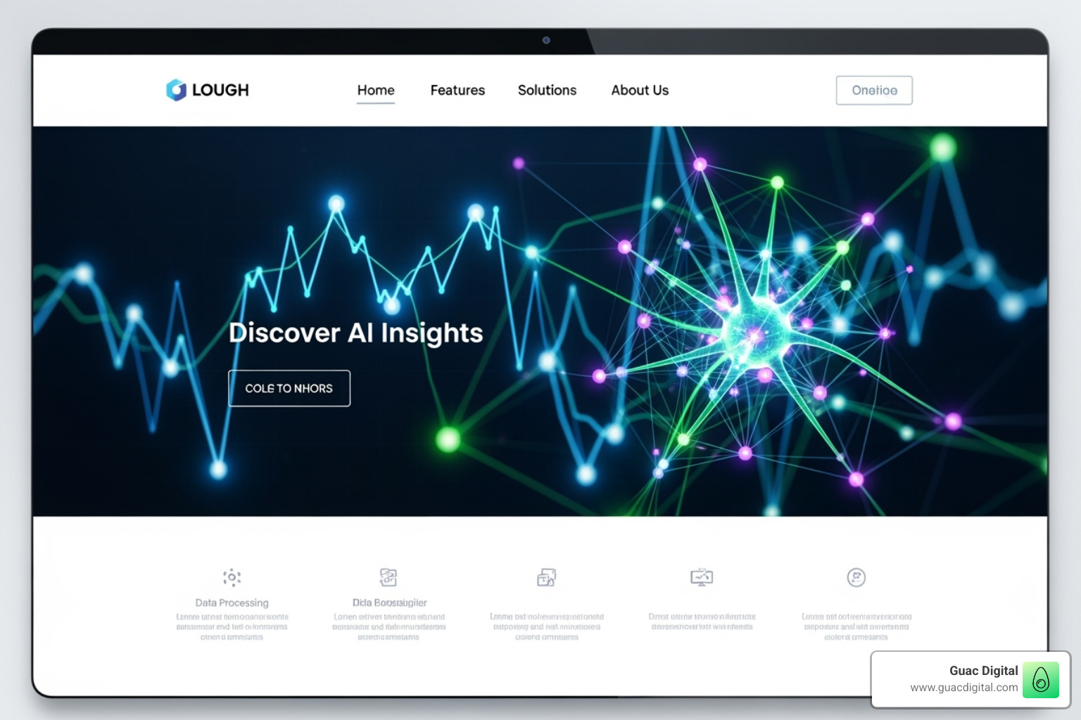Neural network graphic overlaid on a website screenshot, illustrating AI's deep analysis capabilities - ai website rating tool