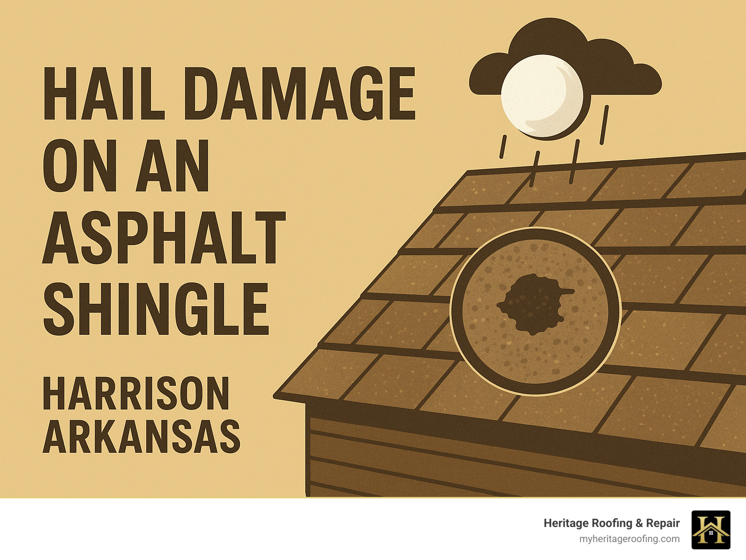 Image of hail damage on an asphalt shingle - roofing companies in harrison arkansas