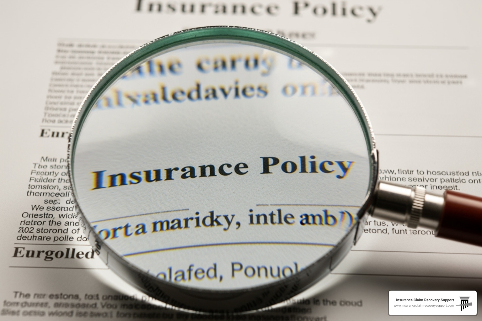 Image of a magnifying glass over an insurance policy document - bsuiness interruption