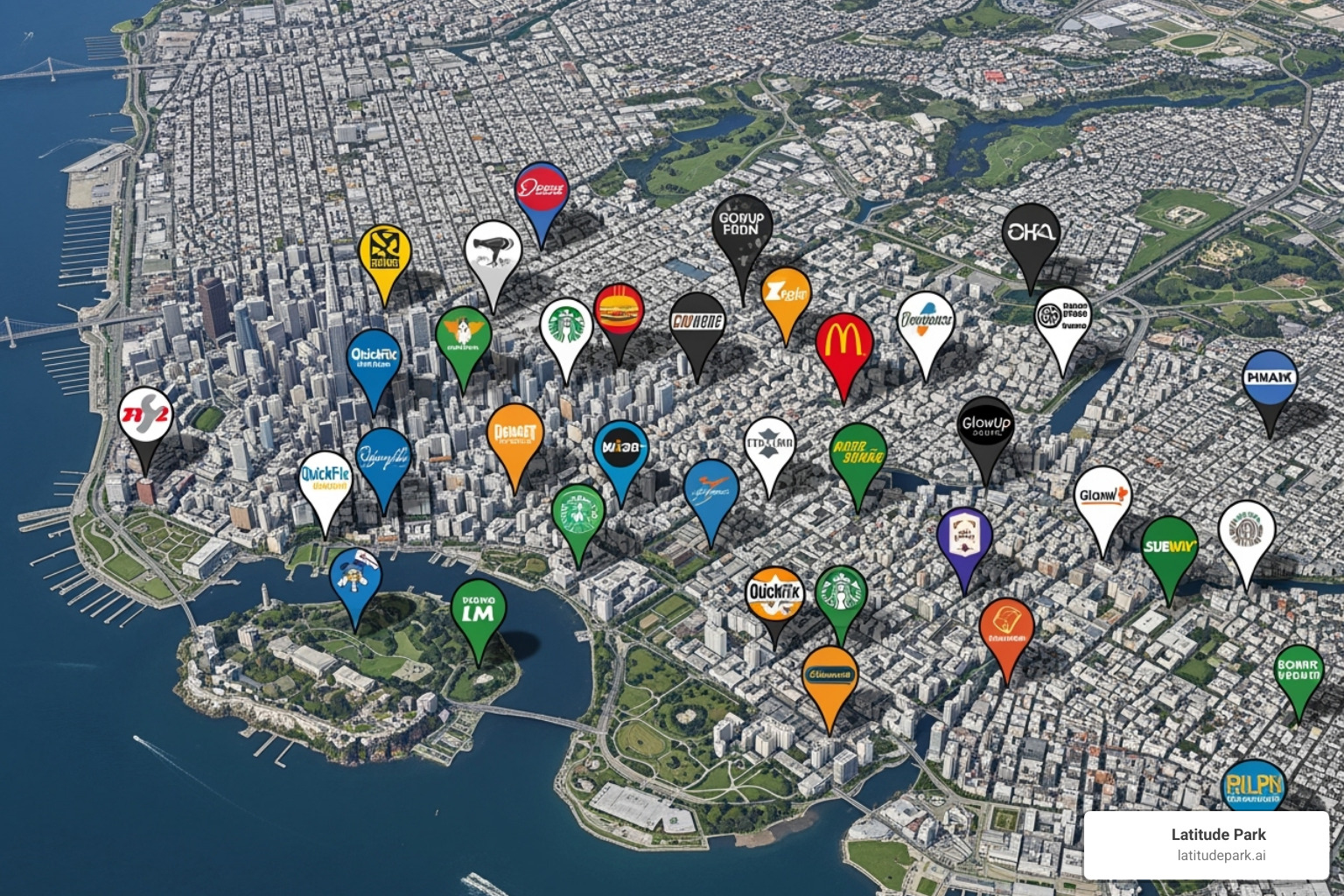 map with multiple branded pinpoints for a franchise - google business profile optimization services