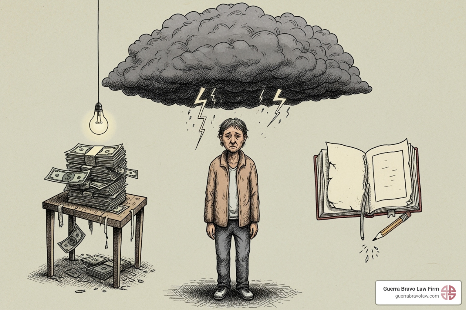 Ilustración de factores de dificultad extrema como salud, finanzas y educación - Perdones de inmigracion