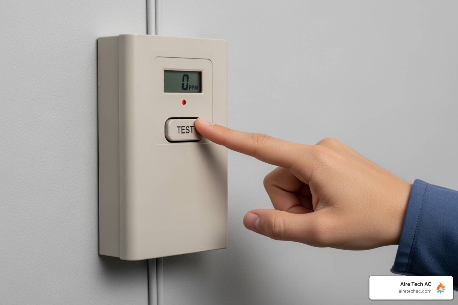 Person testing a carbon monoxide detector - Is Your Furnace Ready for Winter? 7 Steps to Prepare