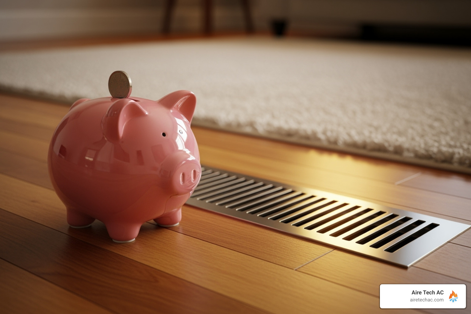 piggy bank next to a heating vent - Why Professional Furnace Tune-Ups Save You Money in the Winter