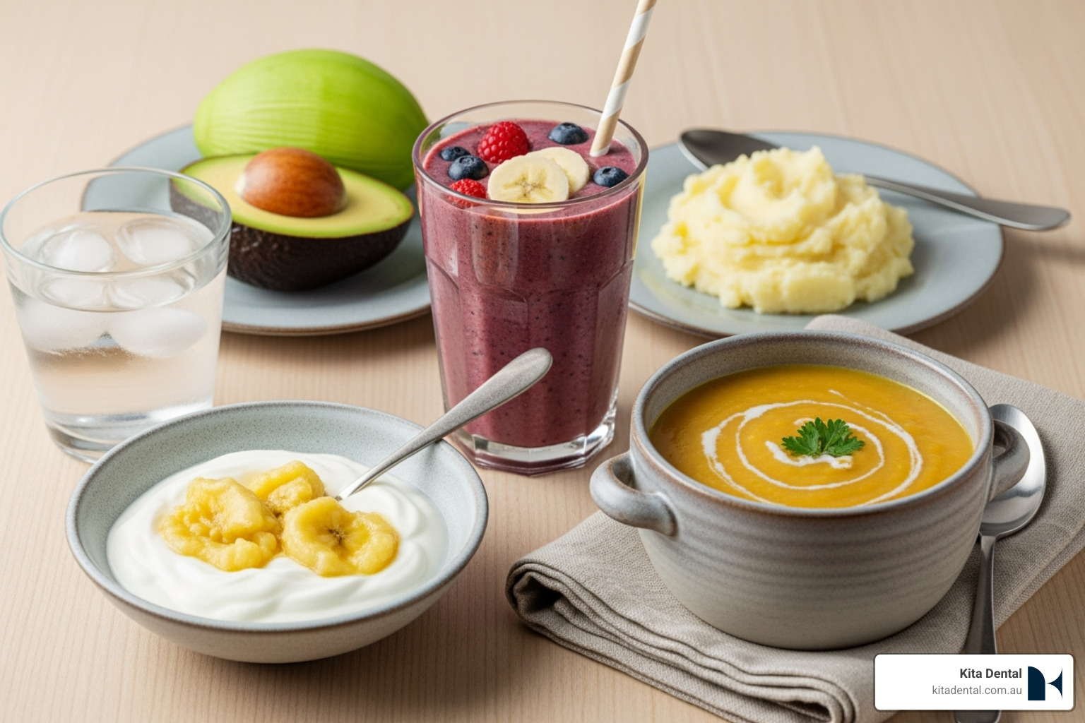 image of appropriate soft foods like yogurt, smoothies, and soup - gingival graft procedure image of appropriate soft foods like yogurt, smoothies, and soup - gingival graft procedure