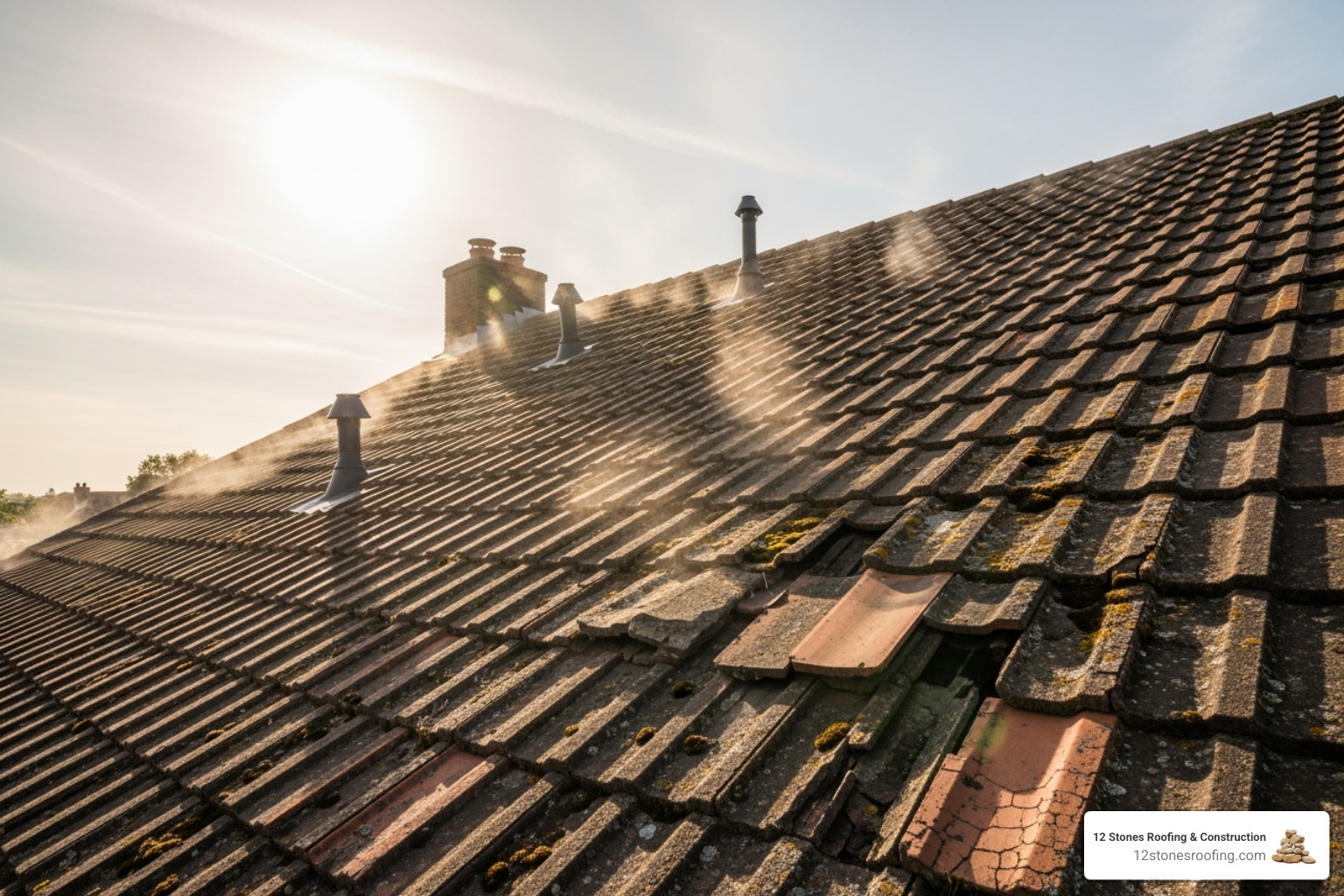 sun beating down on a roof with visible heat haze - Residential roofing Houston TX