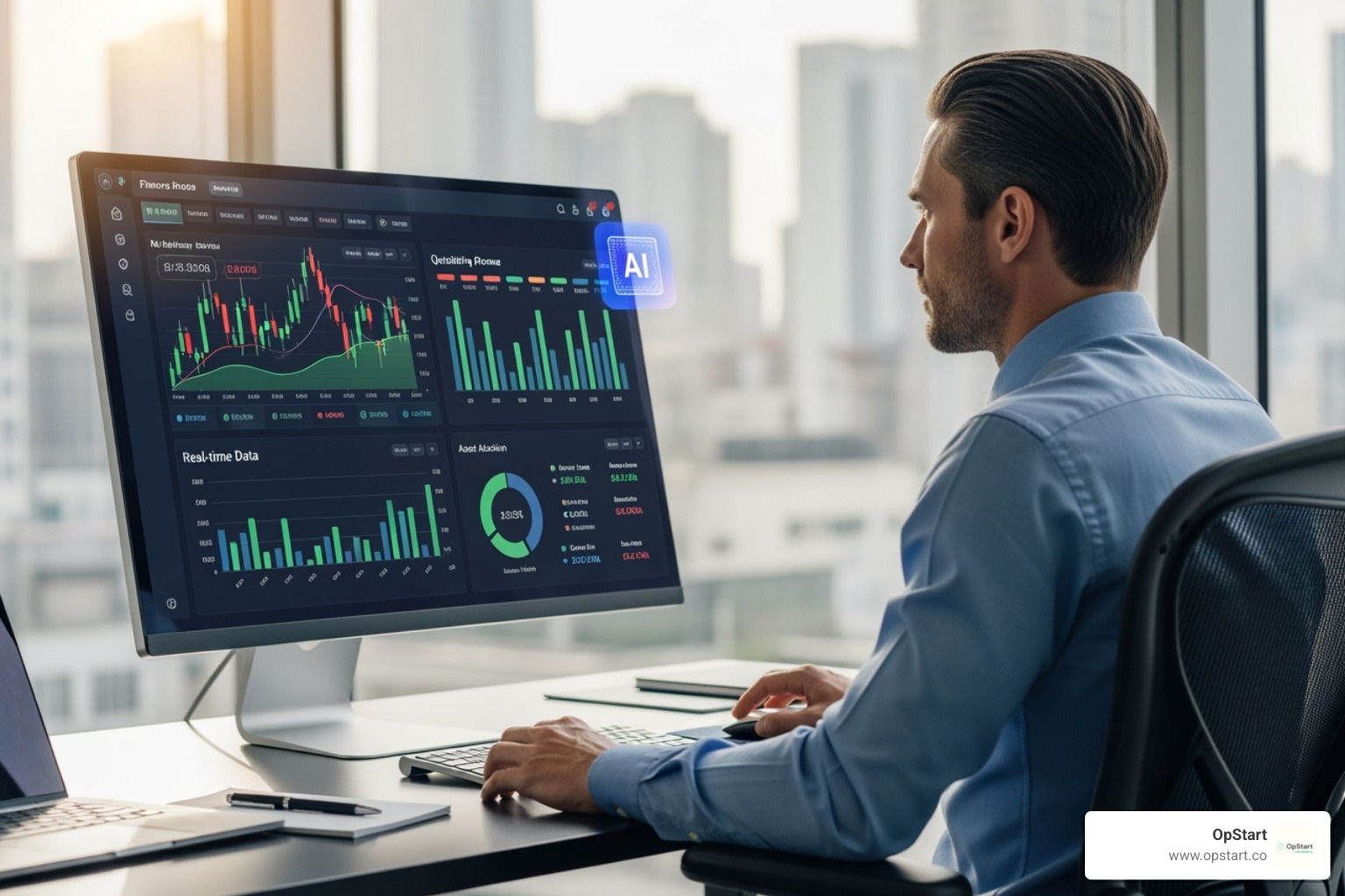 finance professional using an AI-powered data analytics dashboard - how does the finance function contribute to the business