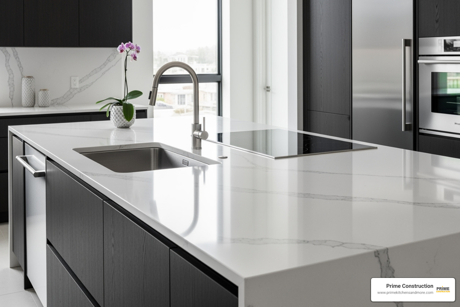 sleek kitchen featuring white quartz countertops with subtle veining - remodeling kitchen countertop winter park fl
