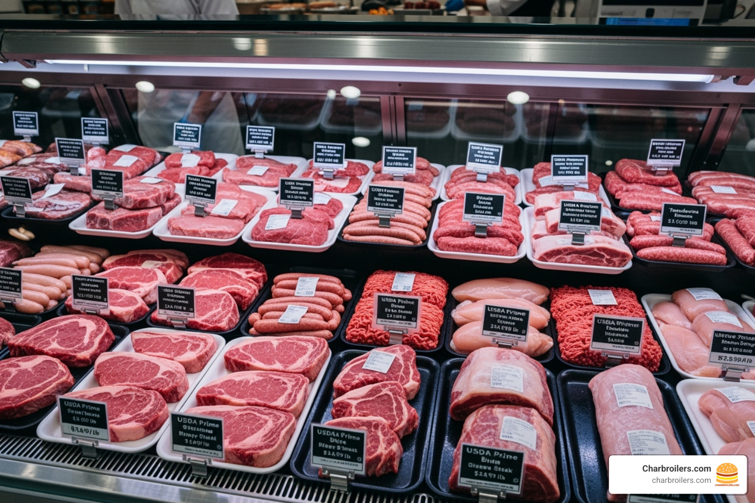 neatly organized meat display with clear pricing and labels - display freezer for meat shop neatly organized meat display with clear pricing and labels - display freezer for meat shop