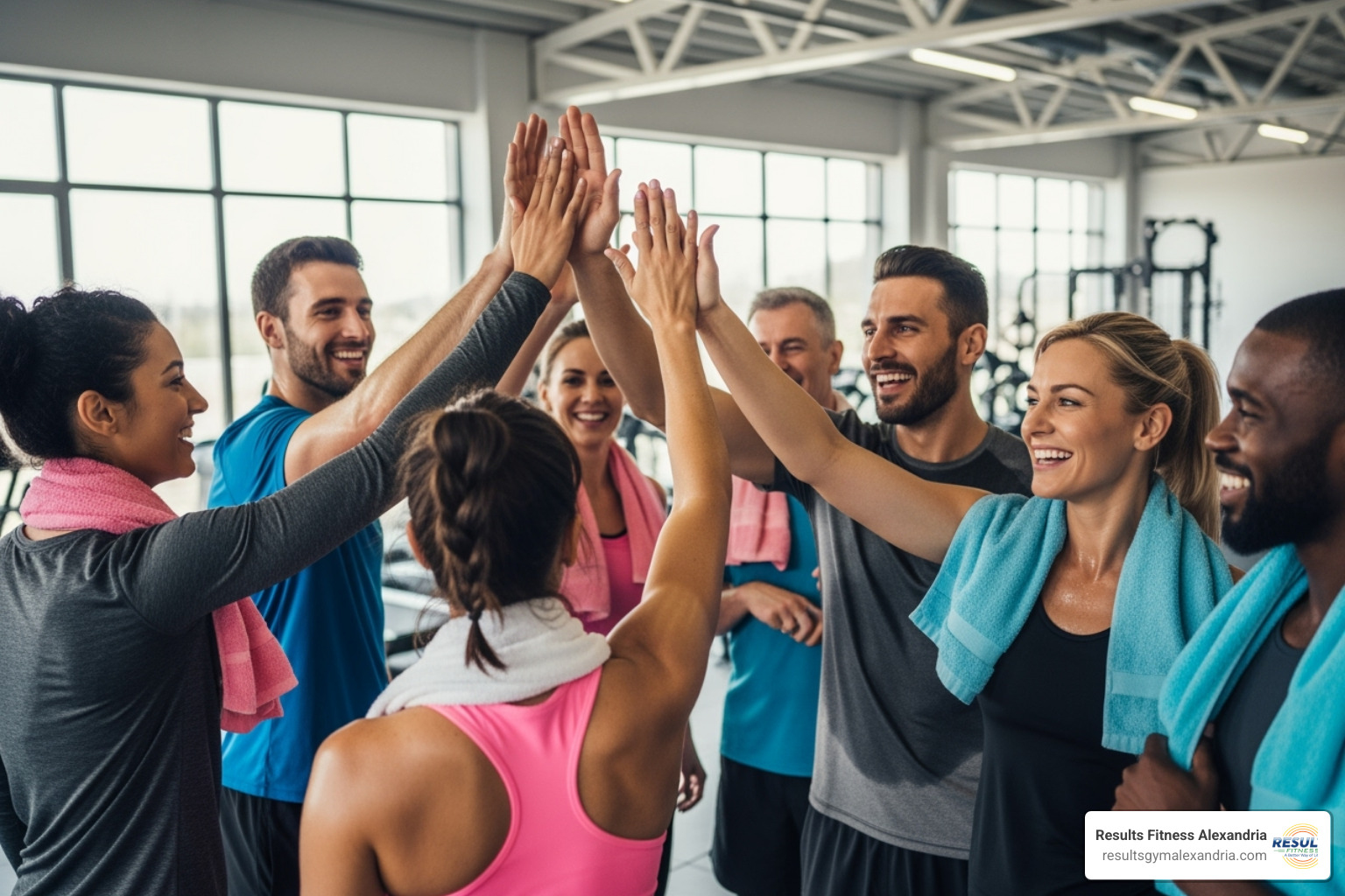 people smiling and high-fiving after a workout - aerobic classes in my area
