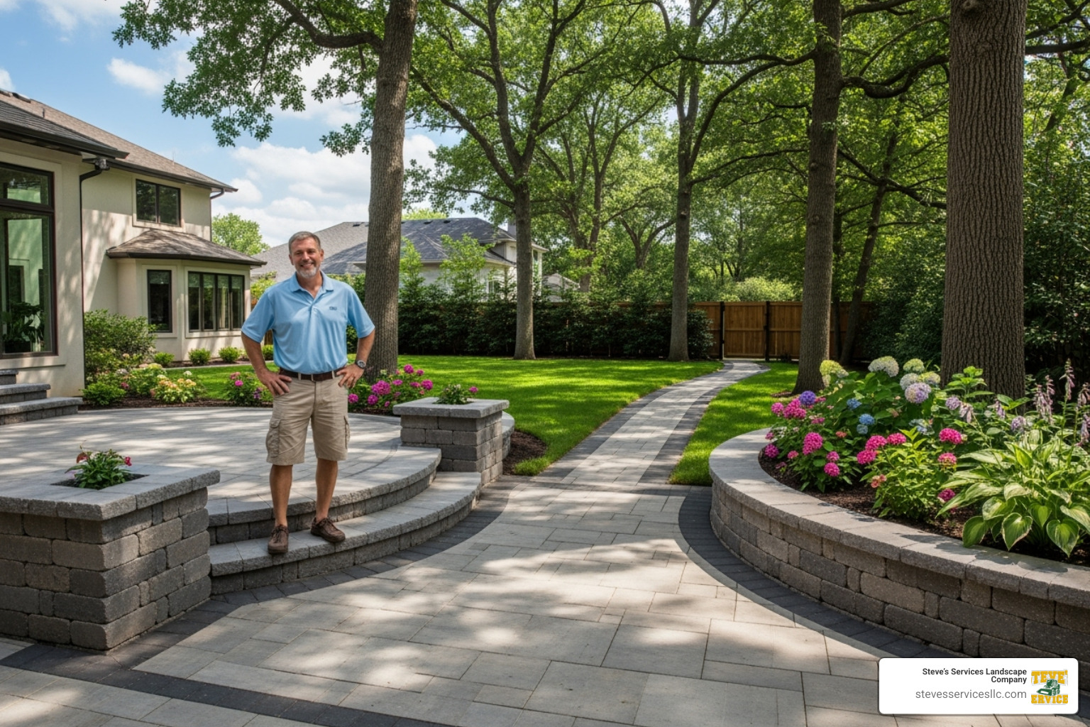 satisfied homeowner looking at a completed hardscaping project - what is a contractor satisfied homeowner looking at a completed hardscaping project - what is a contractor