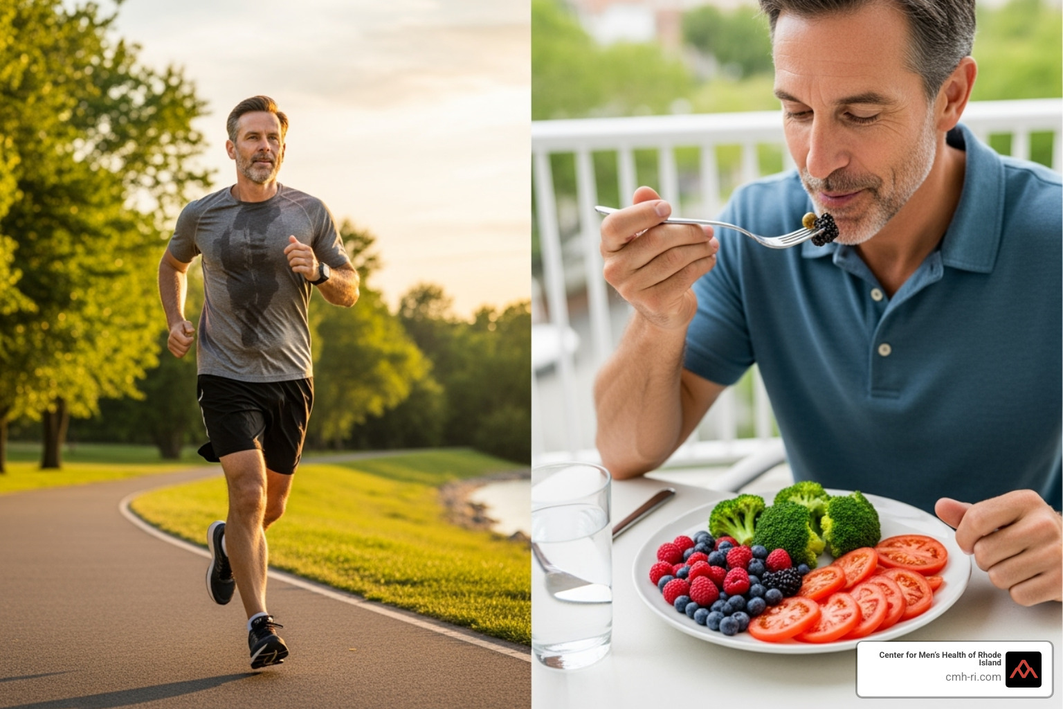 Man exercising and eating healthy with a focus on prostate-healthy foods - Benign prostatic hyperplasia specialists