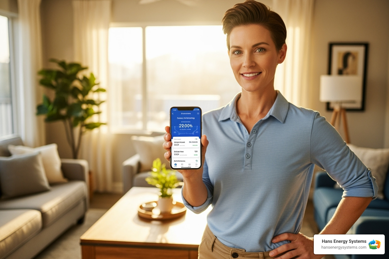 homeowner smiling while checking their solar monitoring app on a smartphone - professional solar installers