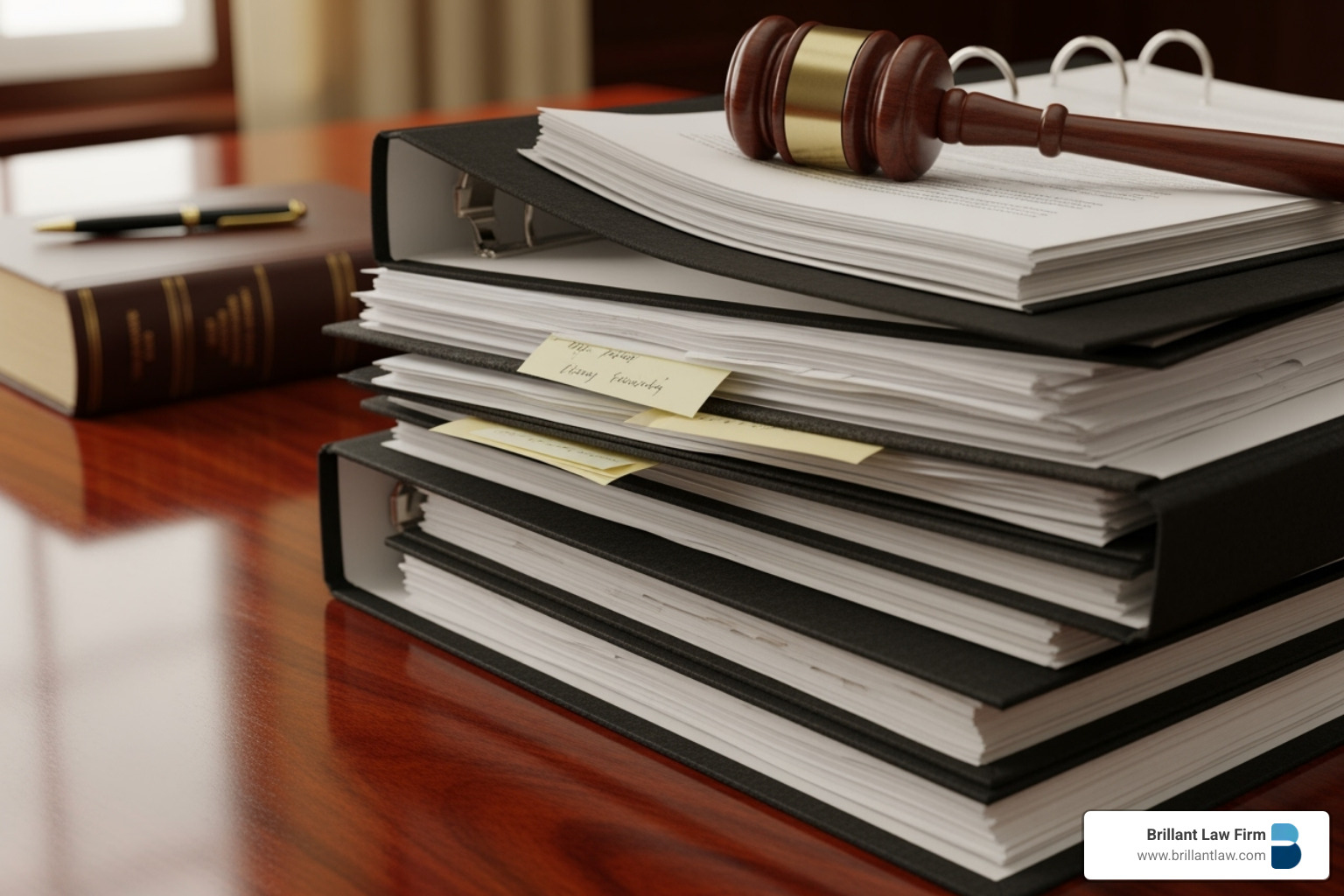 A stack of legal documents required for probate, with a judge's gavel resting on top