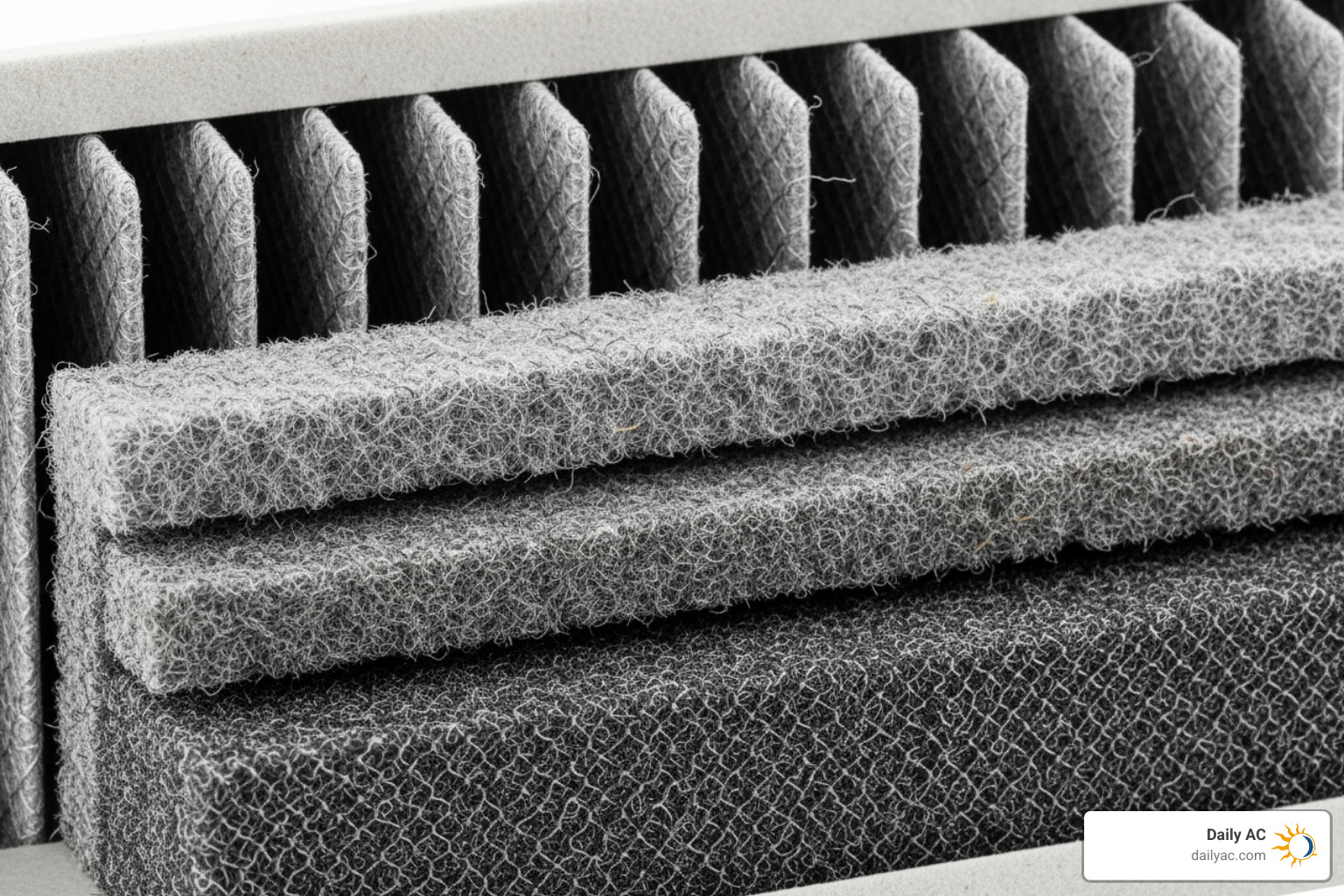Different layers of a multi-stage filter - home air filtration system
