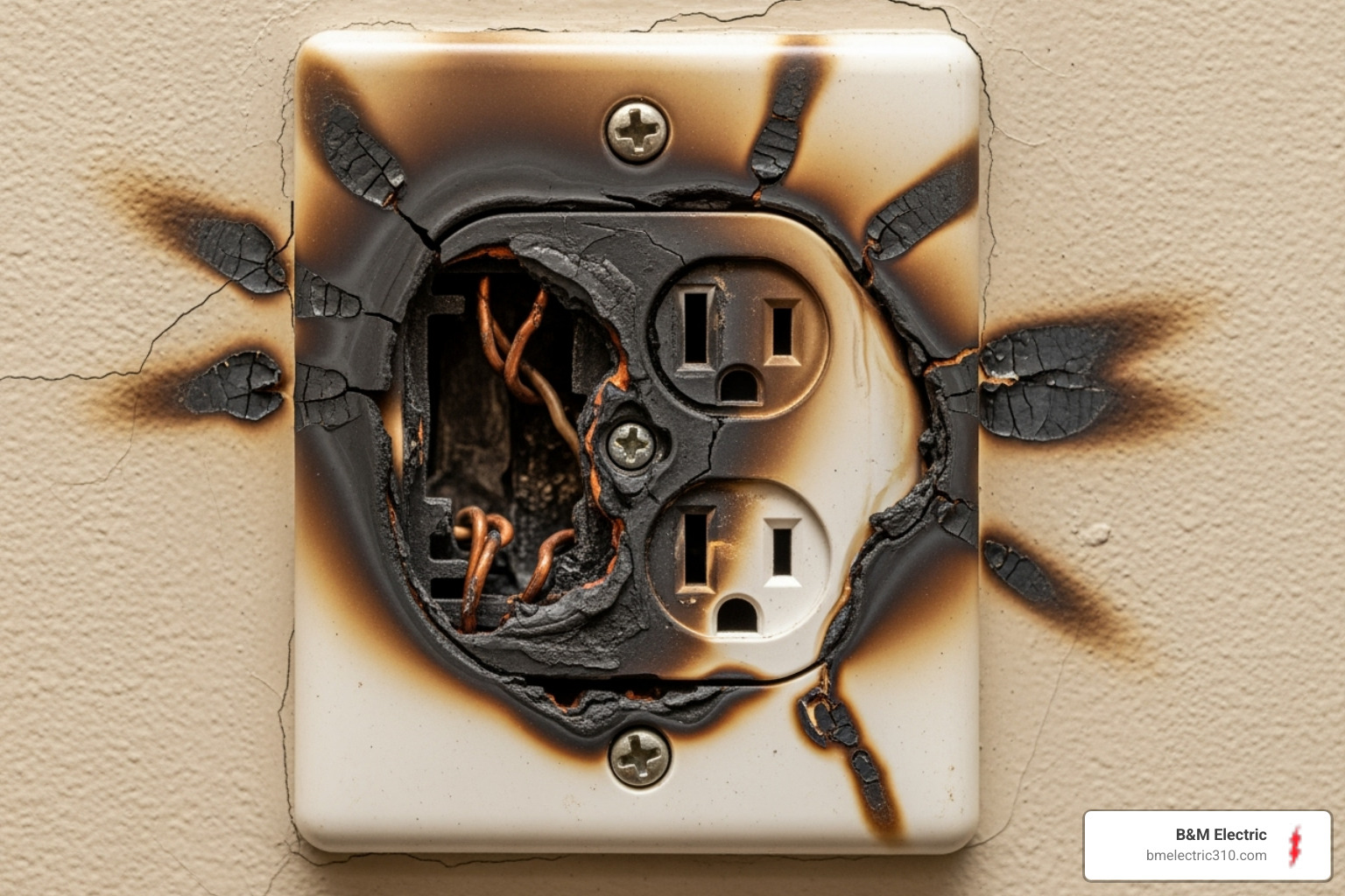 burnt-out electrical outlet in a commercial setting - Commercial electrical inspection services