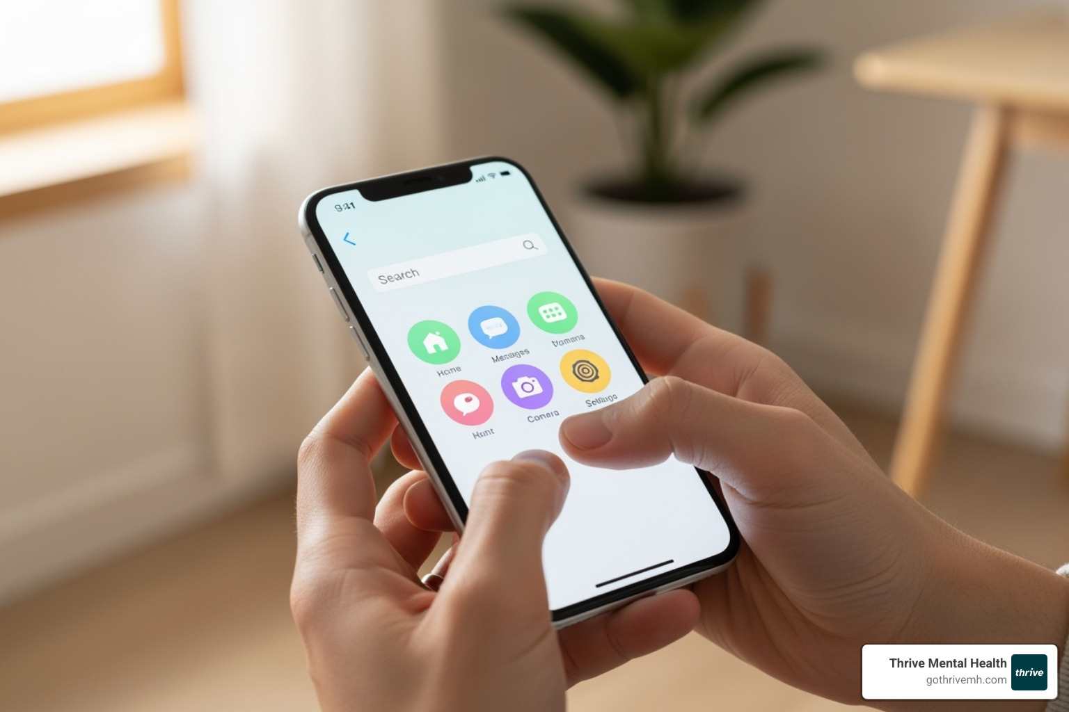 A smartphone displaying the UnitedHealthcare app interface, held by hands in a serene, minimalist setting, emphasizing ease of use. - United Healthcare mental wellness