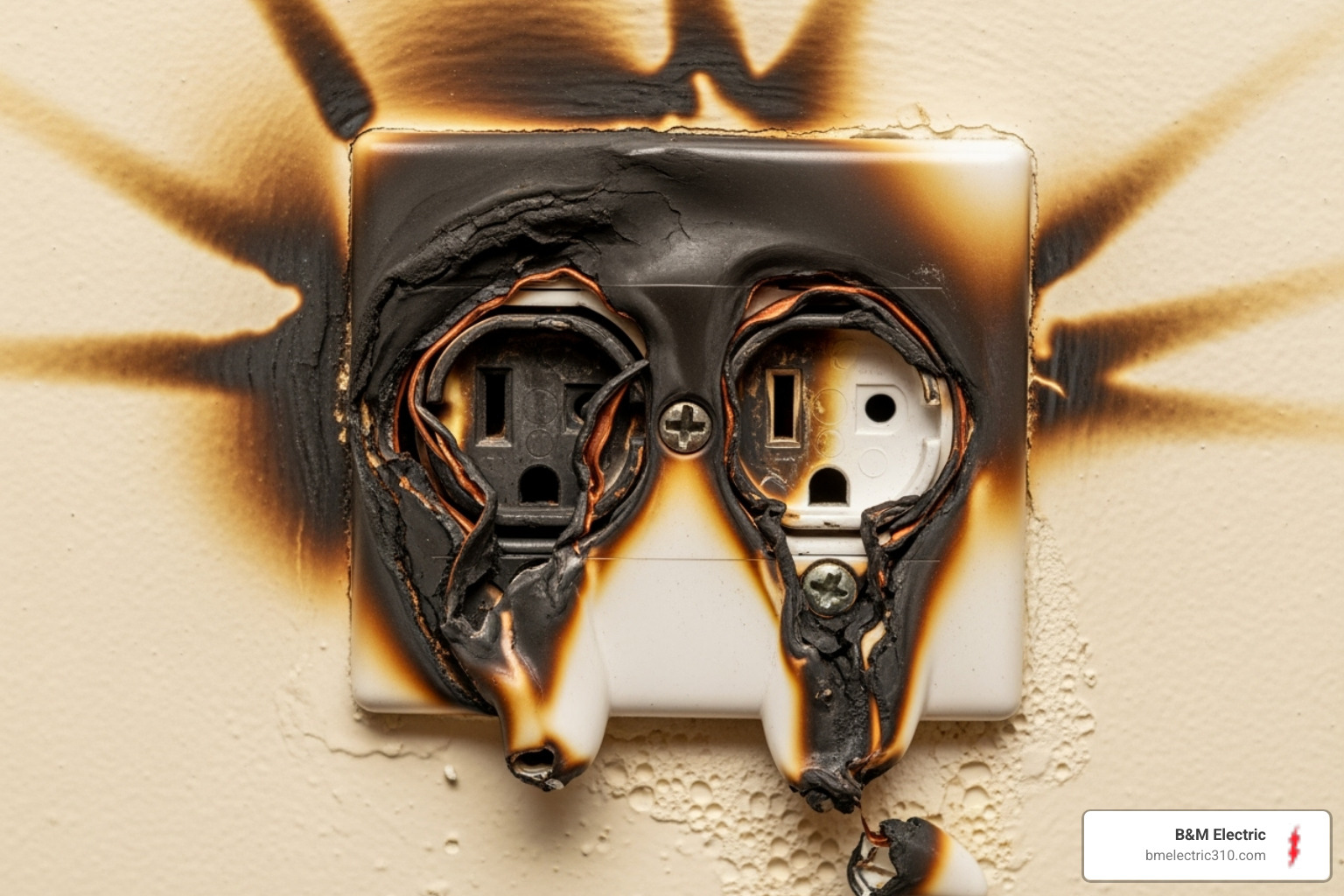 a badly scorched and melted electrical outlet - outlet not working