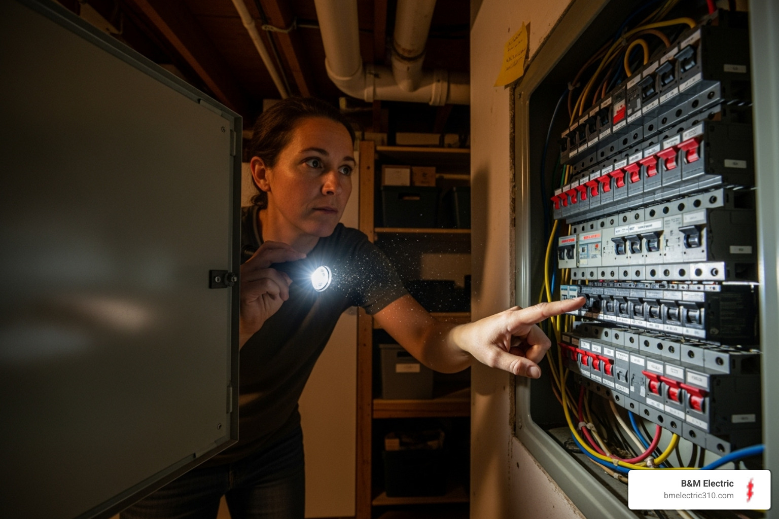 a person checking a circuit breaker panel - outlet not working
