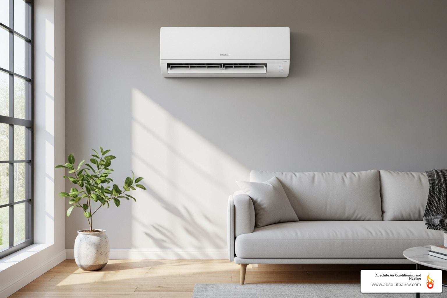 Ductless mini-split unit mounted on an interior wall - Energy efficient HVAC upgrades Ductless mini-split unit mounted on an interior wall - Energy efficient HVAC upgrades