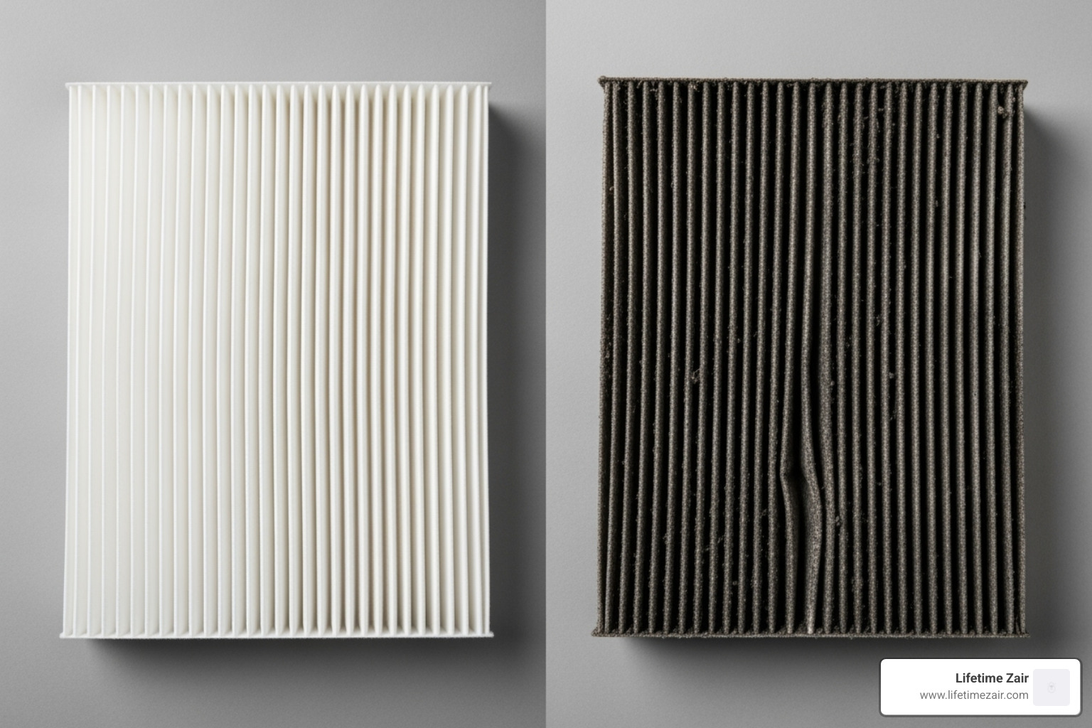clean air filter next to a dirty one - ac maintenance services dallas