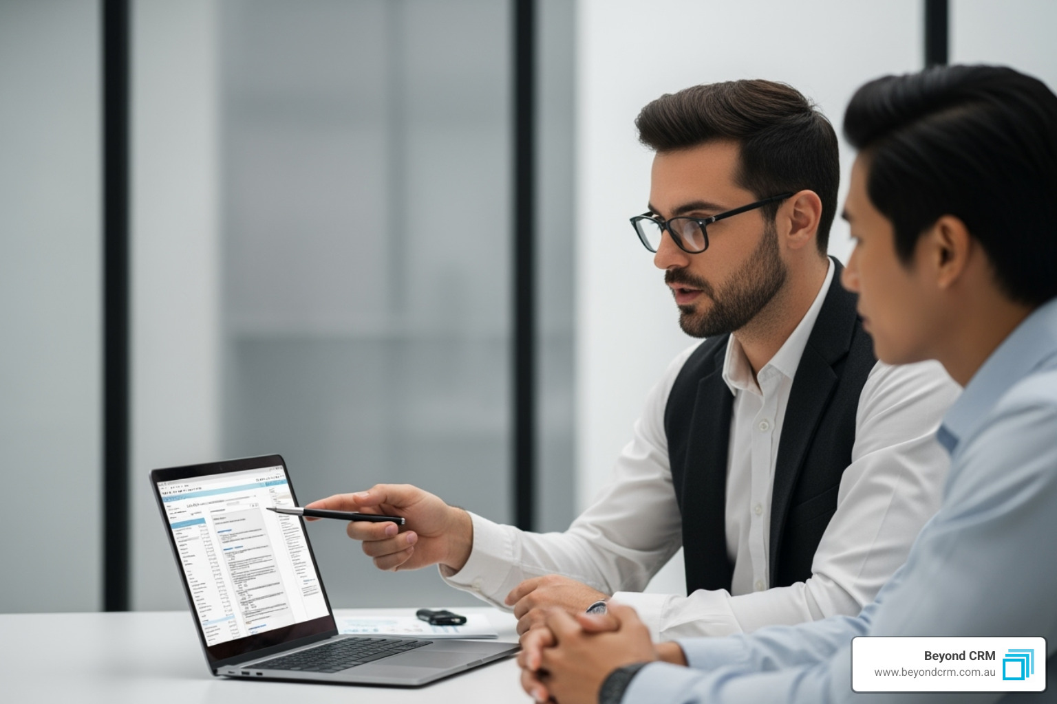 Beyond CRM team member assisting a client with CRM implementation - what software works with crm to automate marketing campaigns