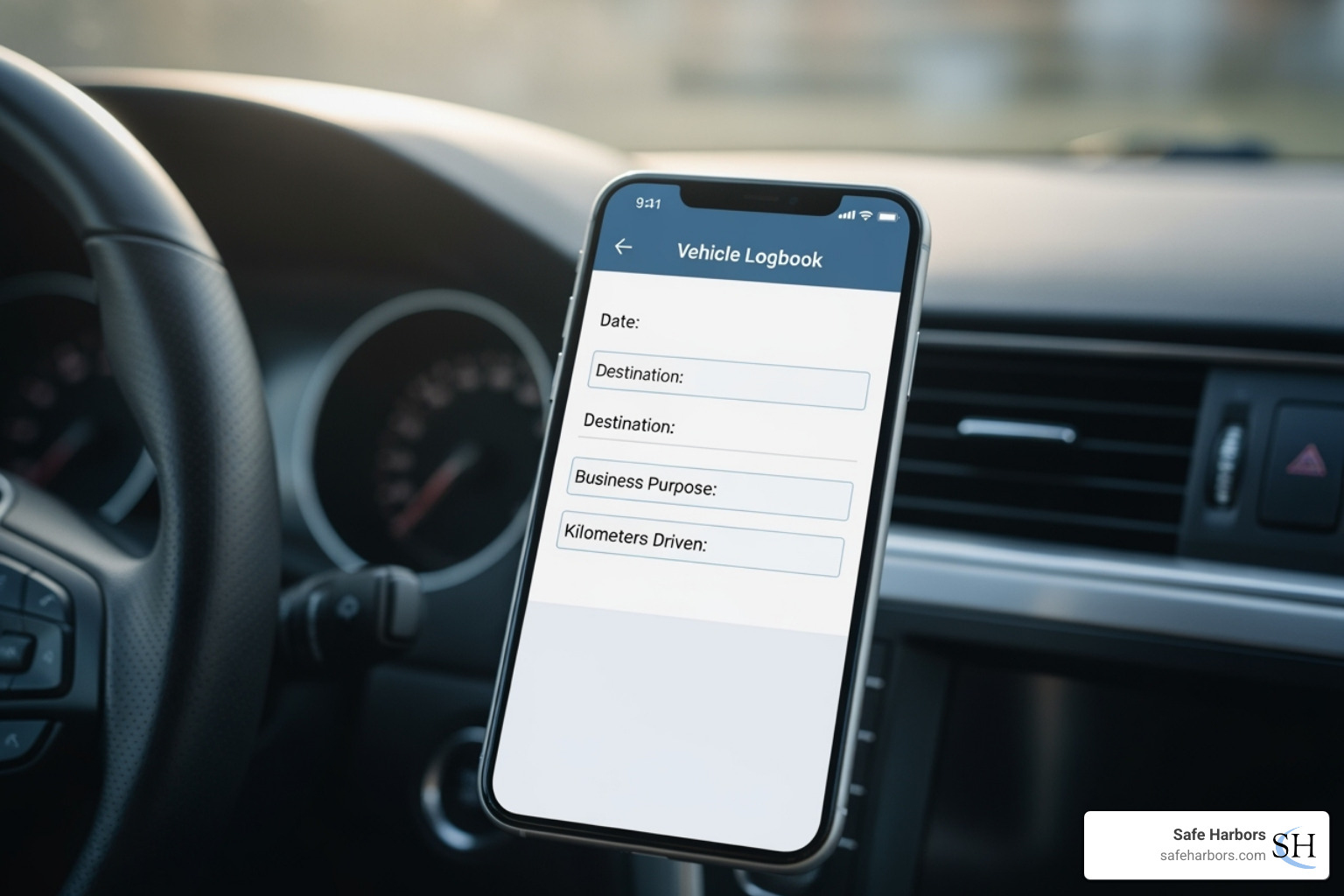A vehicle logbook app on a smartphone - Business travel expenses
