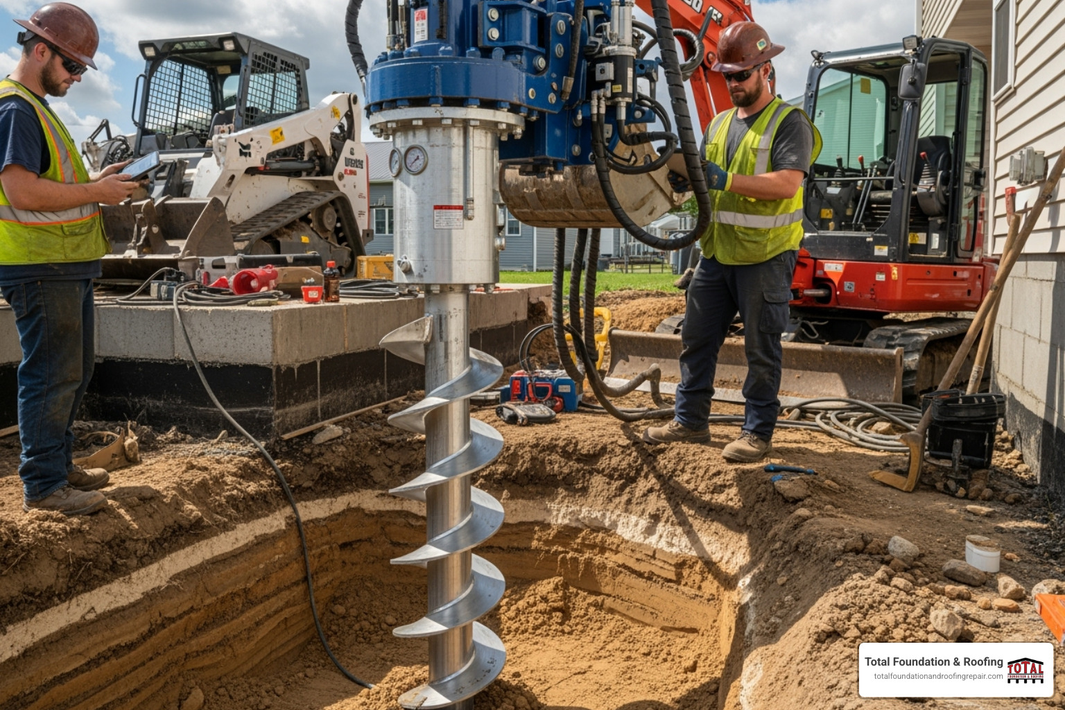 a helical pier being installed - foundation repair advice