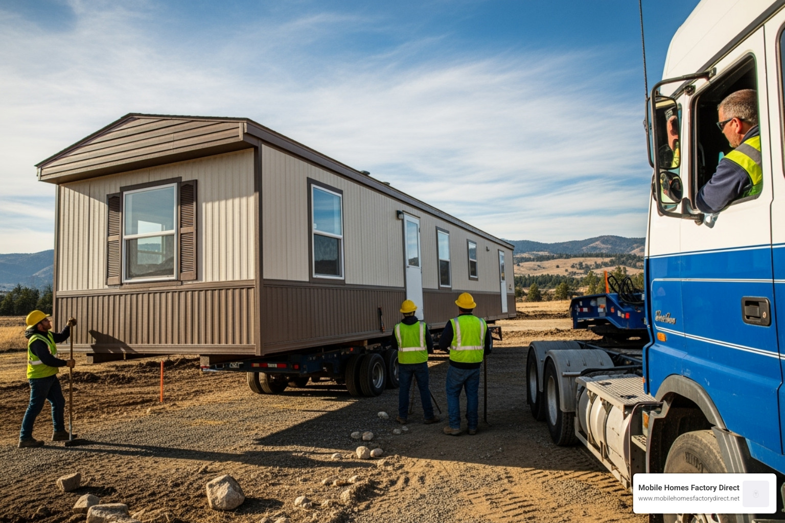 Image of a mobile home being delivered to a plot of land - Atascosa mobile homes