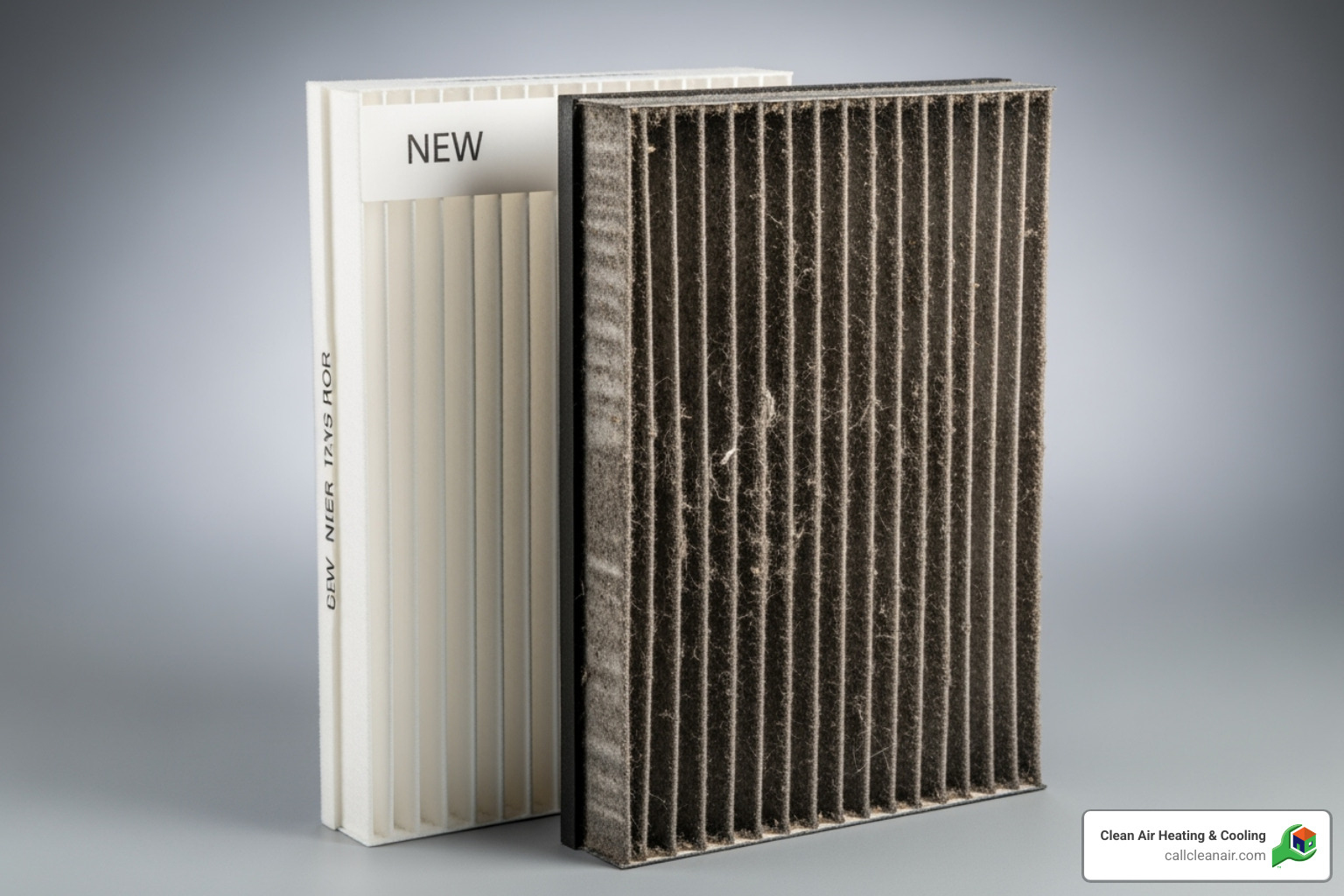 Clean furnace filter next to a dirty one - High efficiency furnace