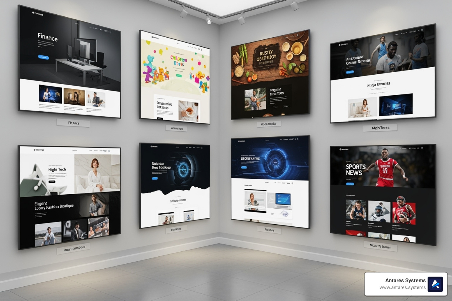 Gallery of diverse AI-generated website styles for different industries - AI website builder